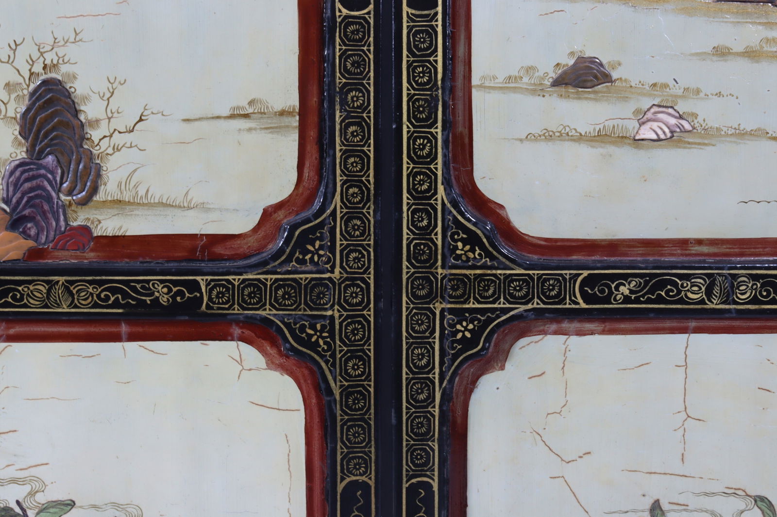 Chinese Stone Mounted Lacquer 4-Panel Screen - 8