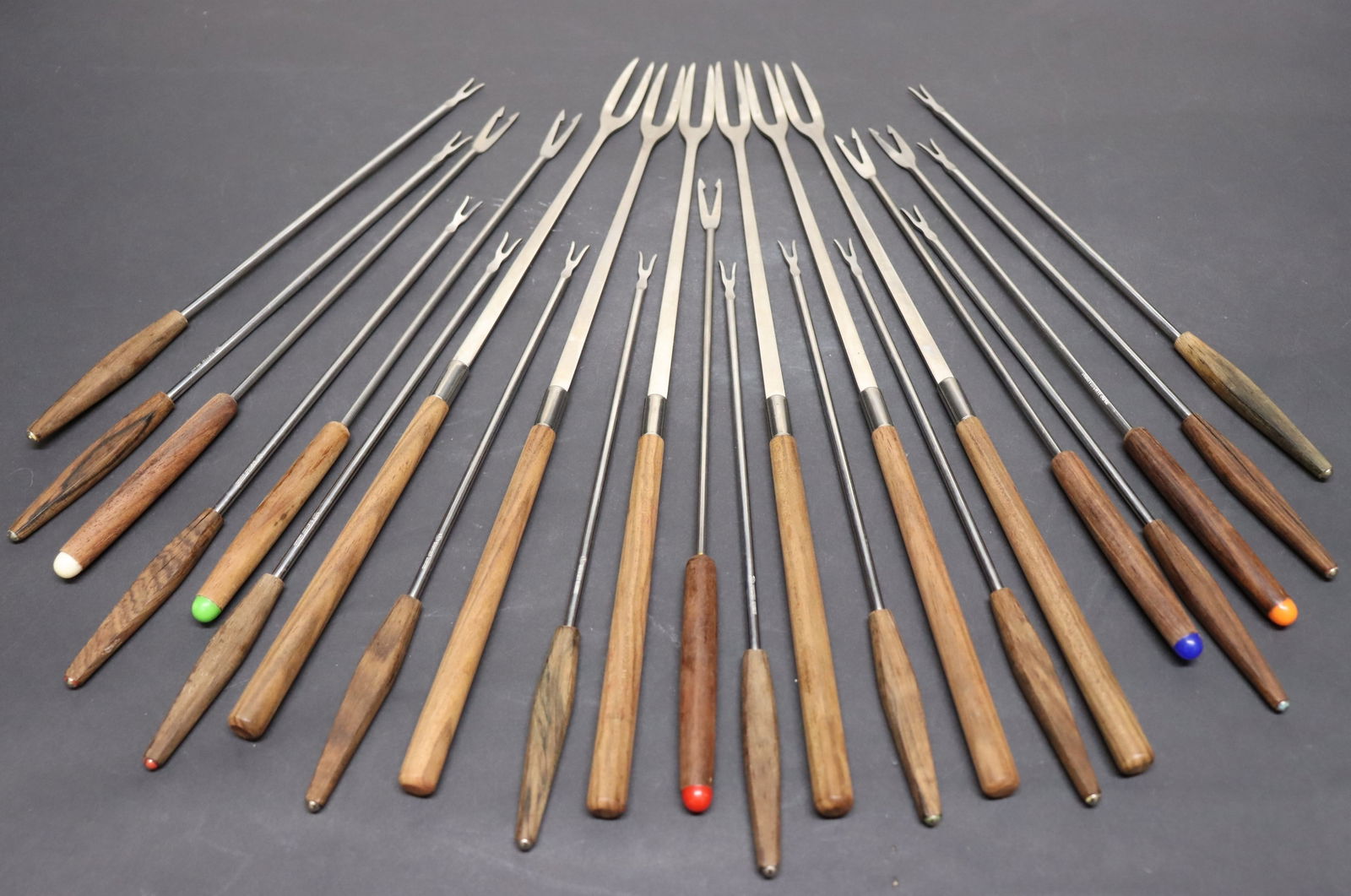 German & Japanese Fondue Forks, c.1965: Collection of 23 Modern German and Japanese Fondue Forks, circa 1965 Dimensions: Largest 13" L