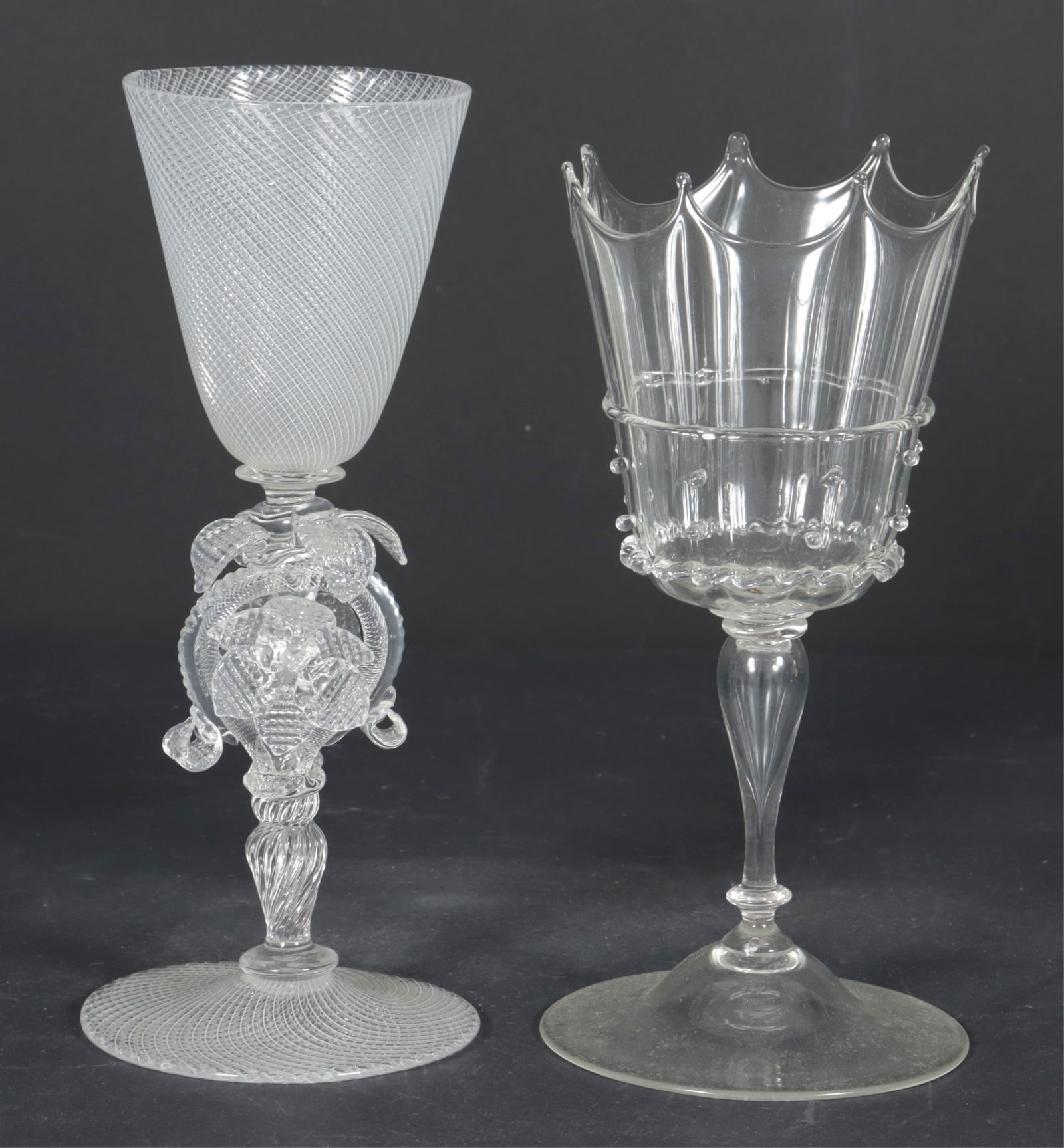 Continental Glass Goblets, 19th C.: Four Continental Glass Goblets, Late 19th C. Dimensions: Large 9.75" H