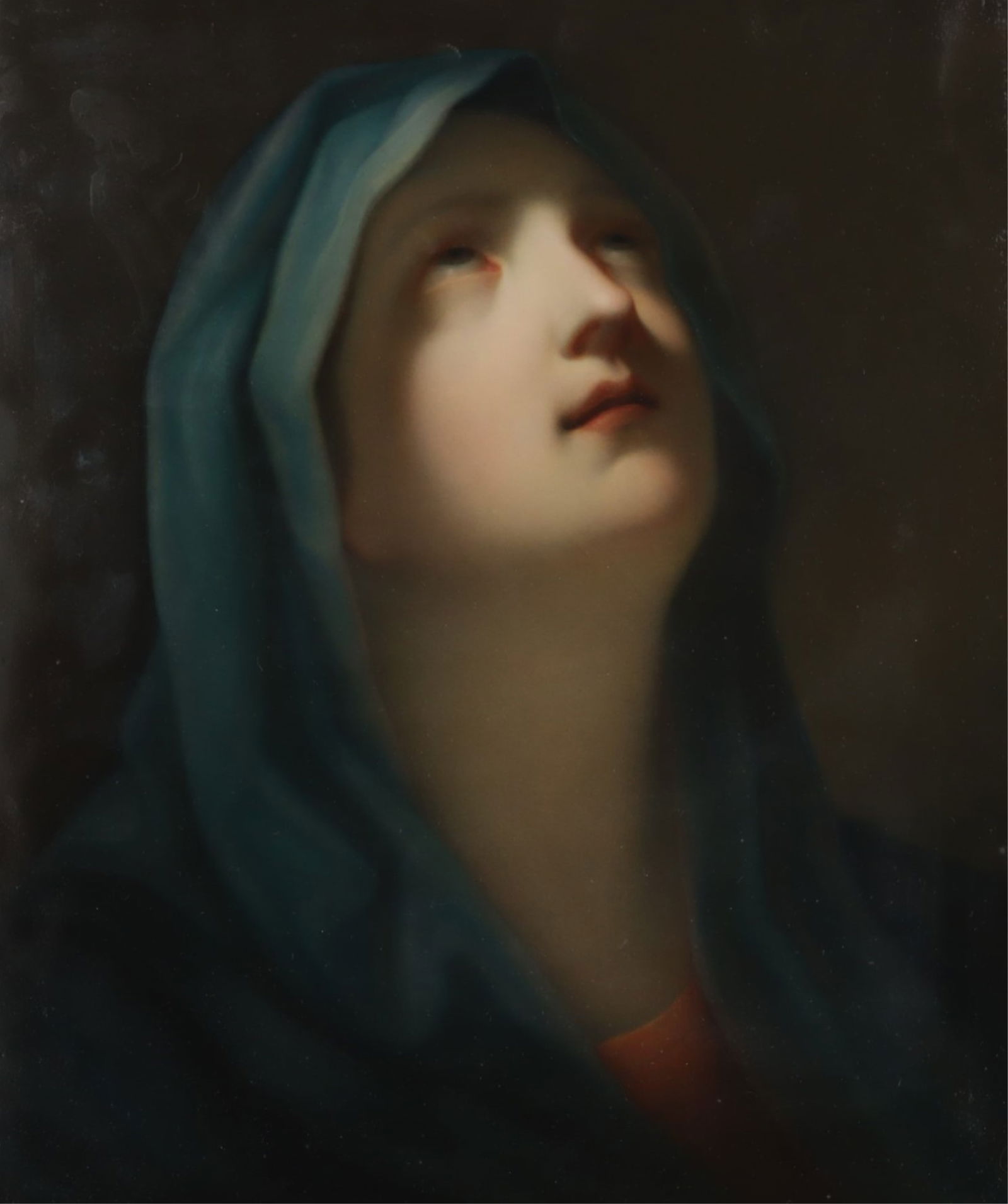 Royal Vienna Porcelain Plaque of Madonna, 19th C.: Royal Vienna Porcelain Plaque of the Madonna, Late 19th C., beehive mark in blue Dimensions: Sight 13.5" H x 11.5" W, Framed 21" H x 19.25" W 