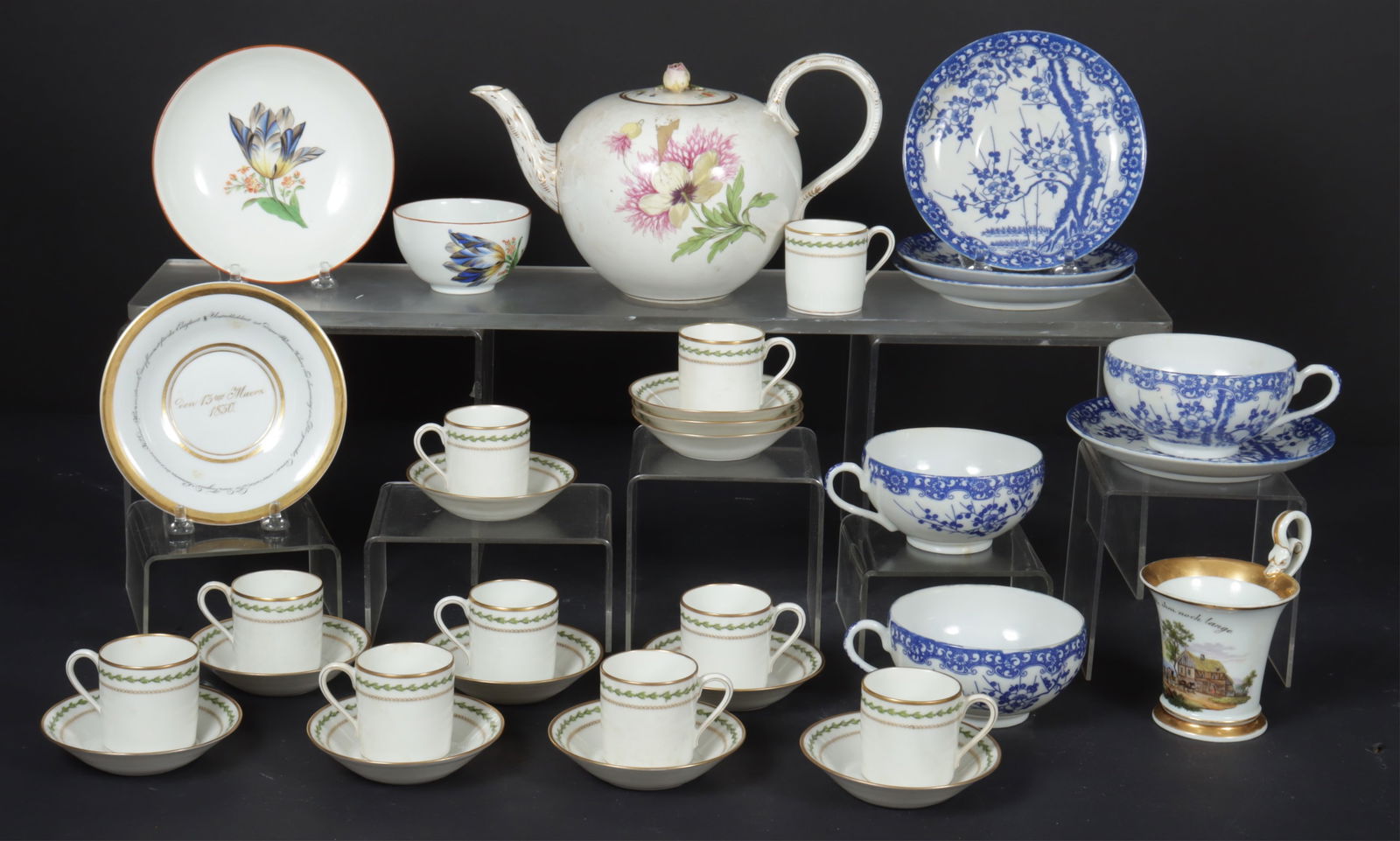 Meissen & Haviland Porcelain Table Items: Meissen & Haviland Porcelain Table Items Dimensions: Teapot 5.5" H