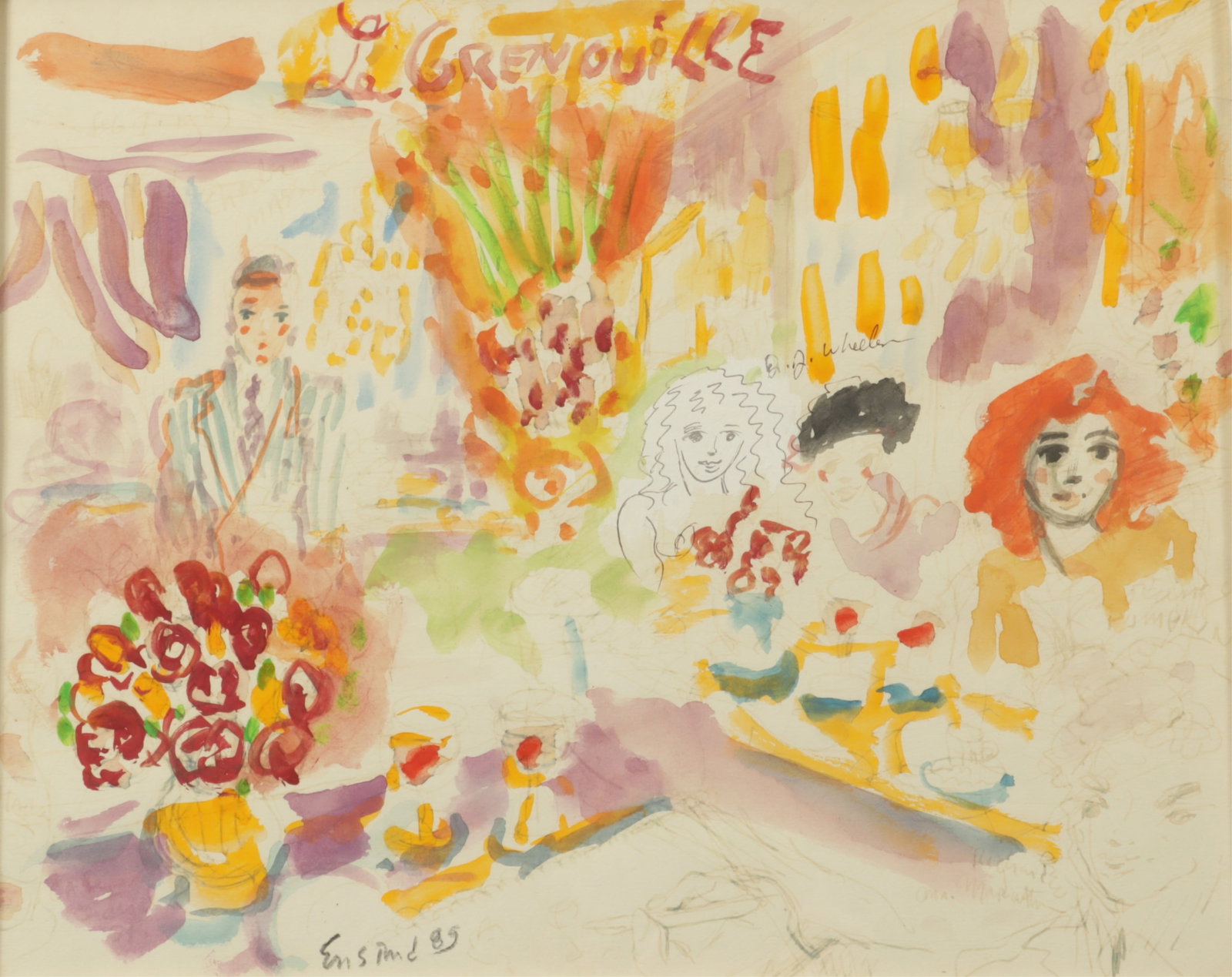 Wayne Ehsurd - Les Fleures de la Grenouille W/C: Wayne Ehsurd (American, 1934-2024) Les Fleures de la Grenouille, watercolor and crayon on paper, signed lower left. Dimensions: 12.5 x 15.75" Framed 15.5 x 18.5" Property from a Fairfield Connecticut 