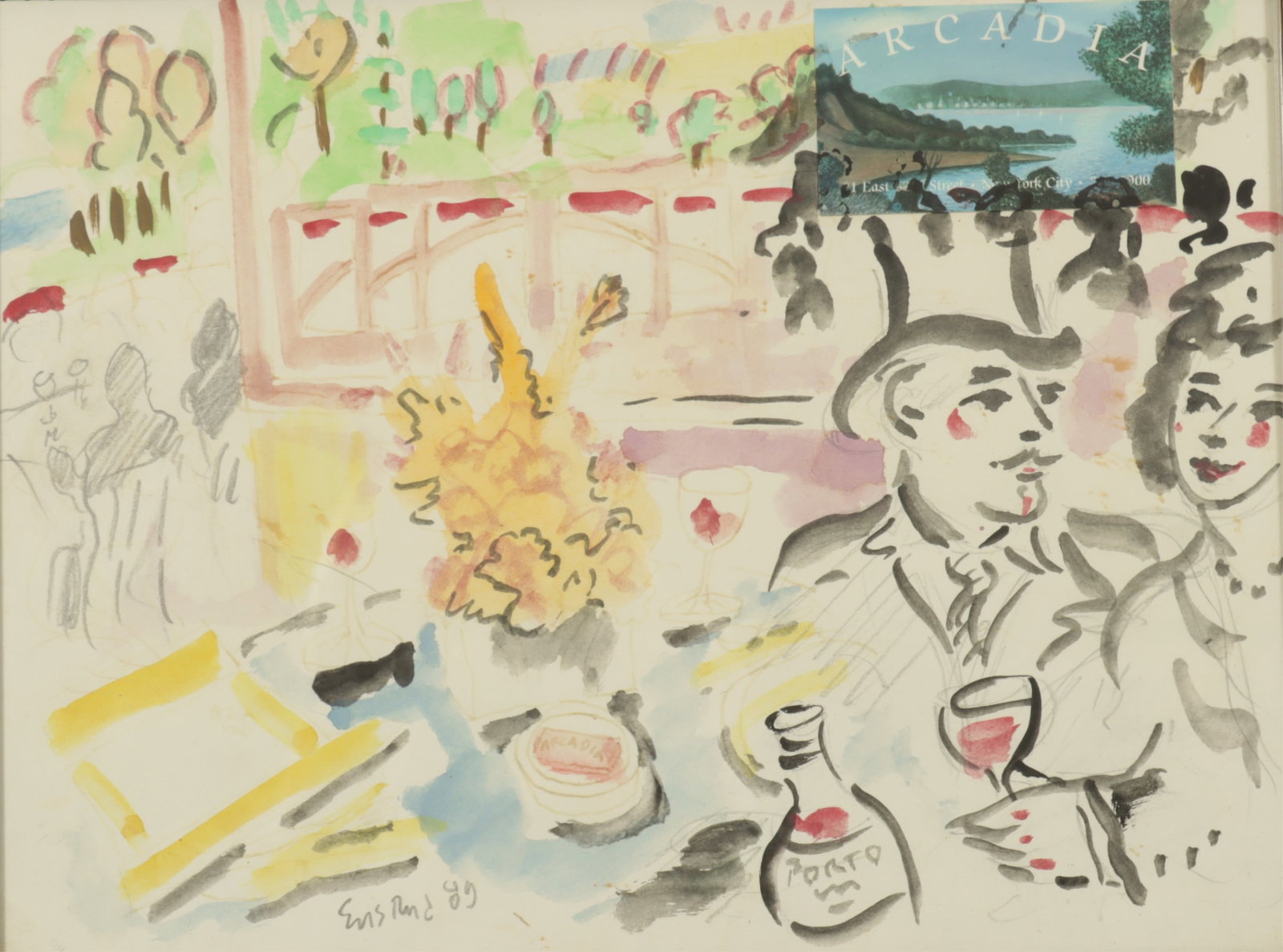 Wayne Ensrud - Afternoon Port at Acadia #27: Wayne Ensrud (American, 1934-2024) Afternoon port at Acadia #27. Signed lower left. Dated 89. W/C, Collage on paper. Dimensions: Frame 12.25" H x 15.5" W Sight 9.5" H x 12.5" W Property from a Fairfie