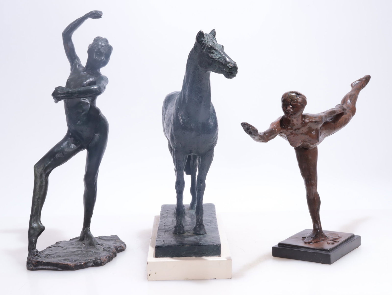 Composition Sculpture Group: Composition sculpture group, 20th century. Includes 2 dancers after Degas and a standing horse made by Austin Productions, 1987. Dimensions: 11 - 17 inches H Property from a lifetime collector