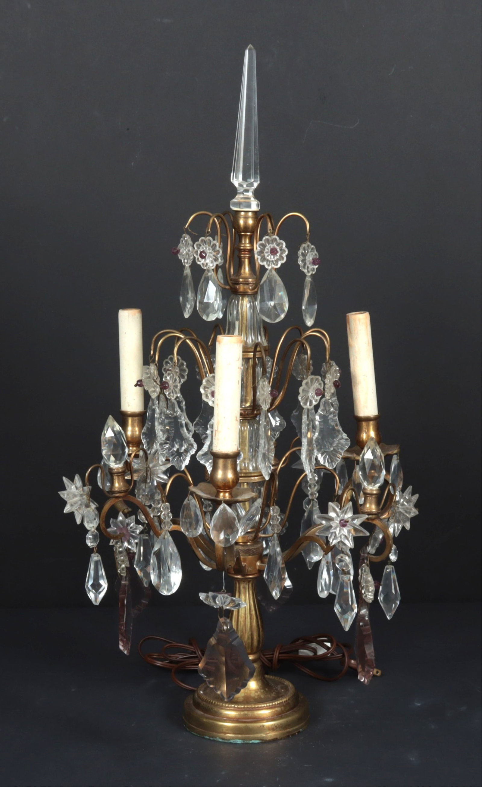 Louis XVI Style Brass & Cut Glass Girandole (1 of 6)