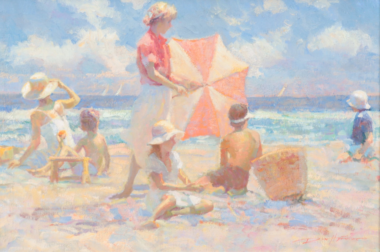 Dimiter Hristoff - Beach Day - O/C: Dimiter Hristoff, Turkish-Bulgaria, b.1926, Beach Day, oil on canvas, signed lower right Dimensions: Sight 17 x 26, framed 23 x 32 Property from a Connecticut collection.