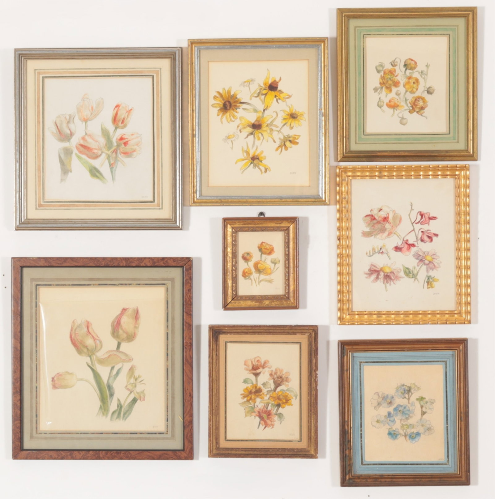 Georg Furth - 8 Botanical Watercolors: Georg Furth (20th C) a collection of eight watercolors depicting various flowers. All signed. Dimensions: Largest framed 14.75" x 13.25"