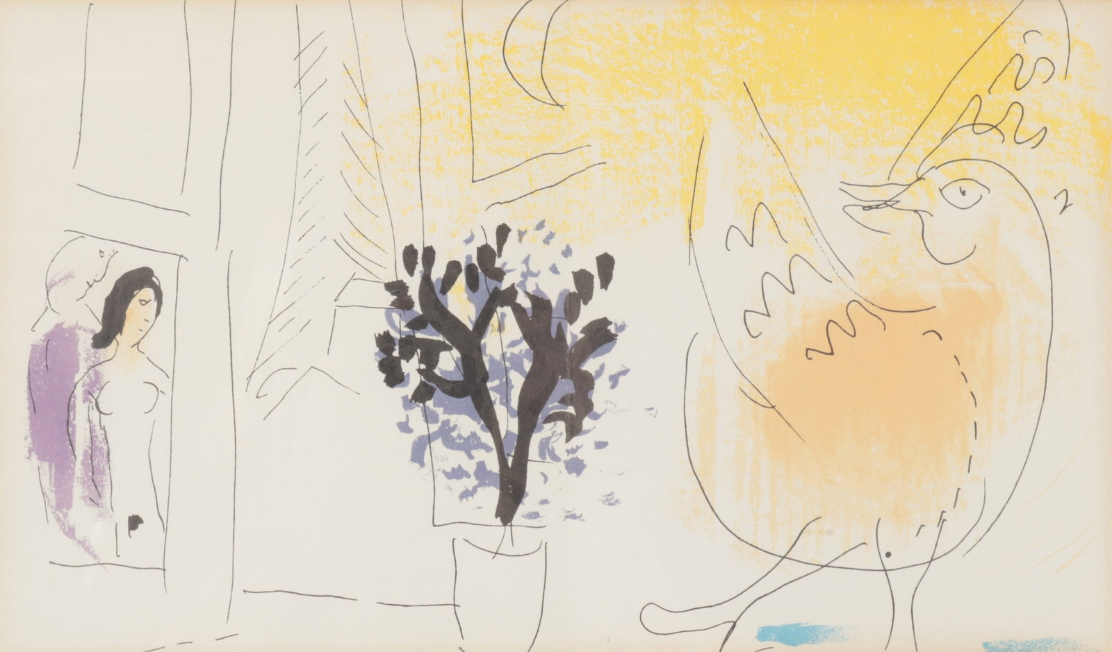 Marc Chagall - Le Coq Rouge - lithograph: Marc Chagall, Russian-French, 1887-1985, Le Coq Rouge (The Red Rooster), c.1957, lithograph on paper from "Chagall" by Jacques Lassaigne, Mourlot. Paris, no. 203, Maeght Editions, edition of 6000 http