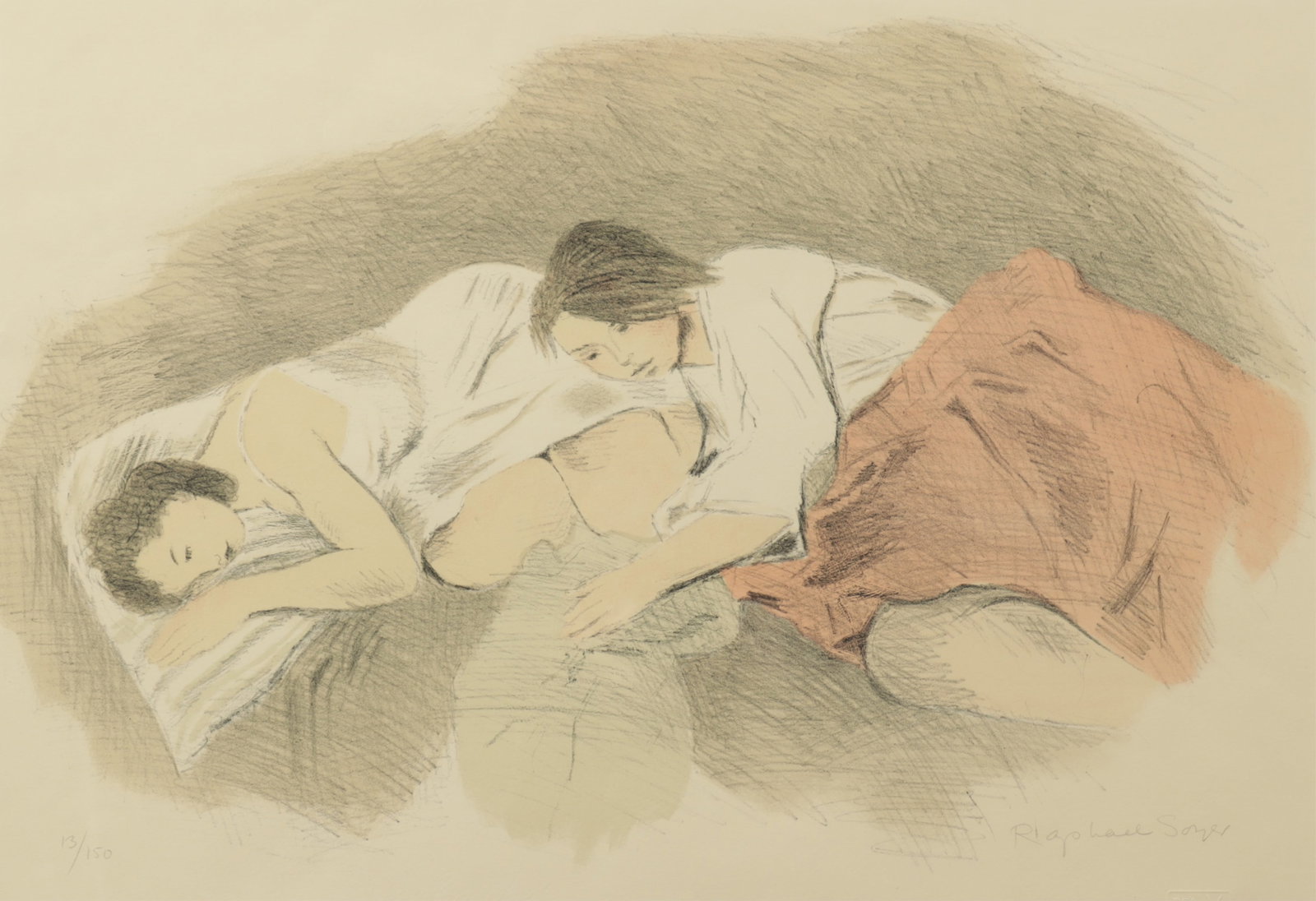 Raphael Soyer - Adolescents Litho: Raphael Soyer (Russian/American, 1899-1987) Adolescents, color lithograph on Arches paper, signed and numbered from the edition of 150 in pencil, from the portfolio Conspiracy: The Artist as Witness,