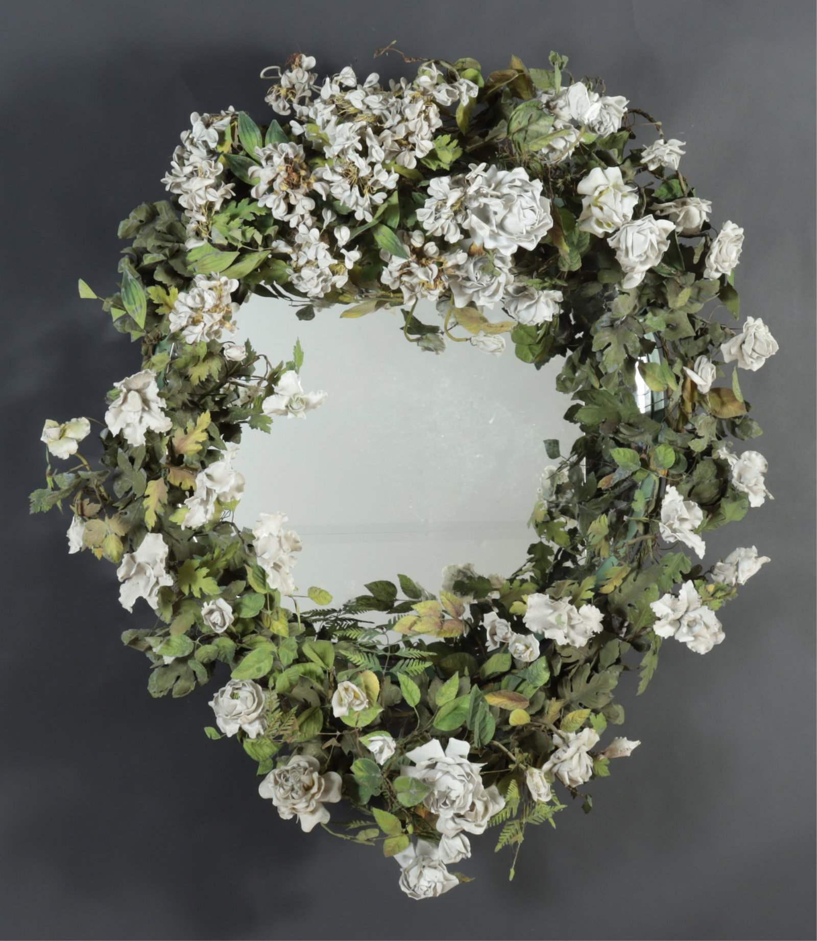 Tole and Porcelain Rosebud Wreath Mirror (1 of 7)