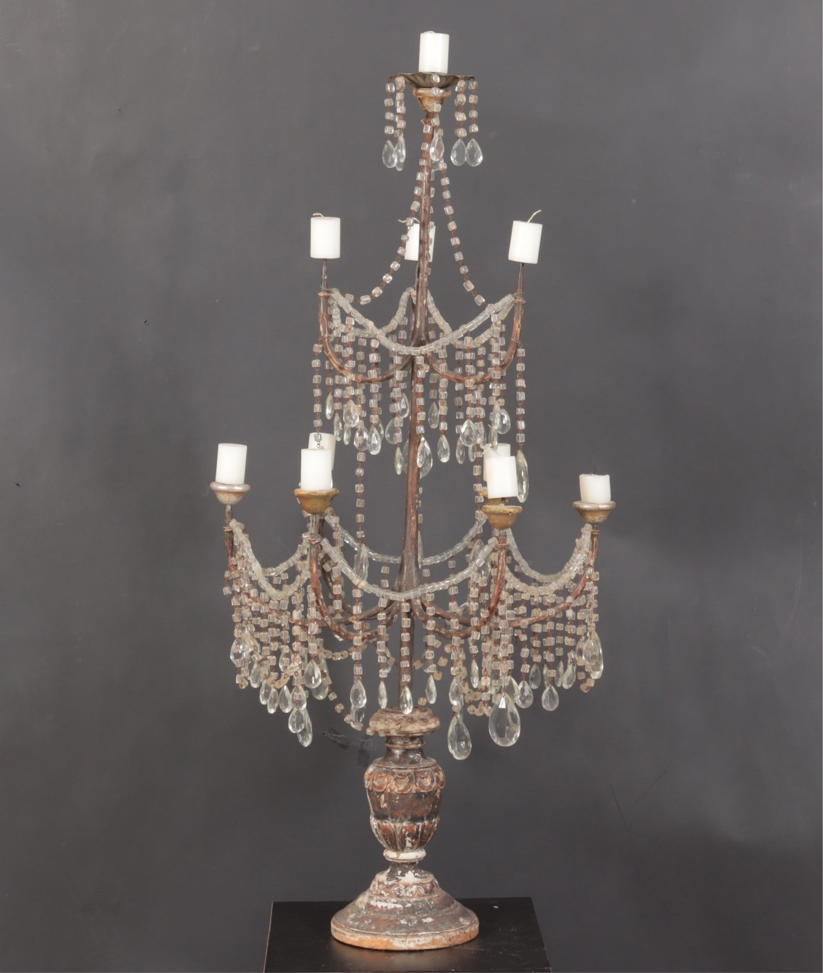 Large Italian Classical Style Iron Candelabra: Large Italian Classical Style Painted Iron 10-Arm Candelabra Dimensions: 51" H Property from a Connecticut shoreline home