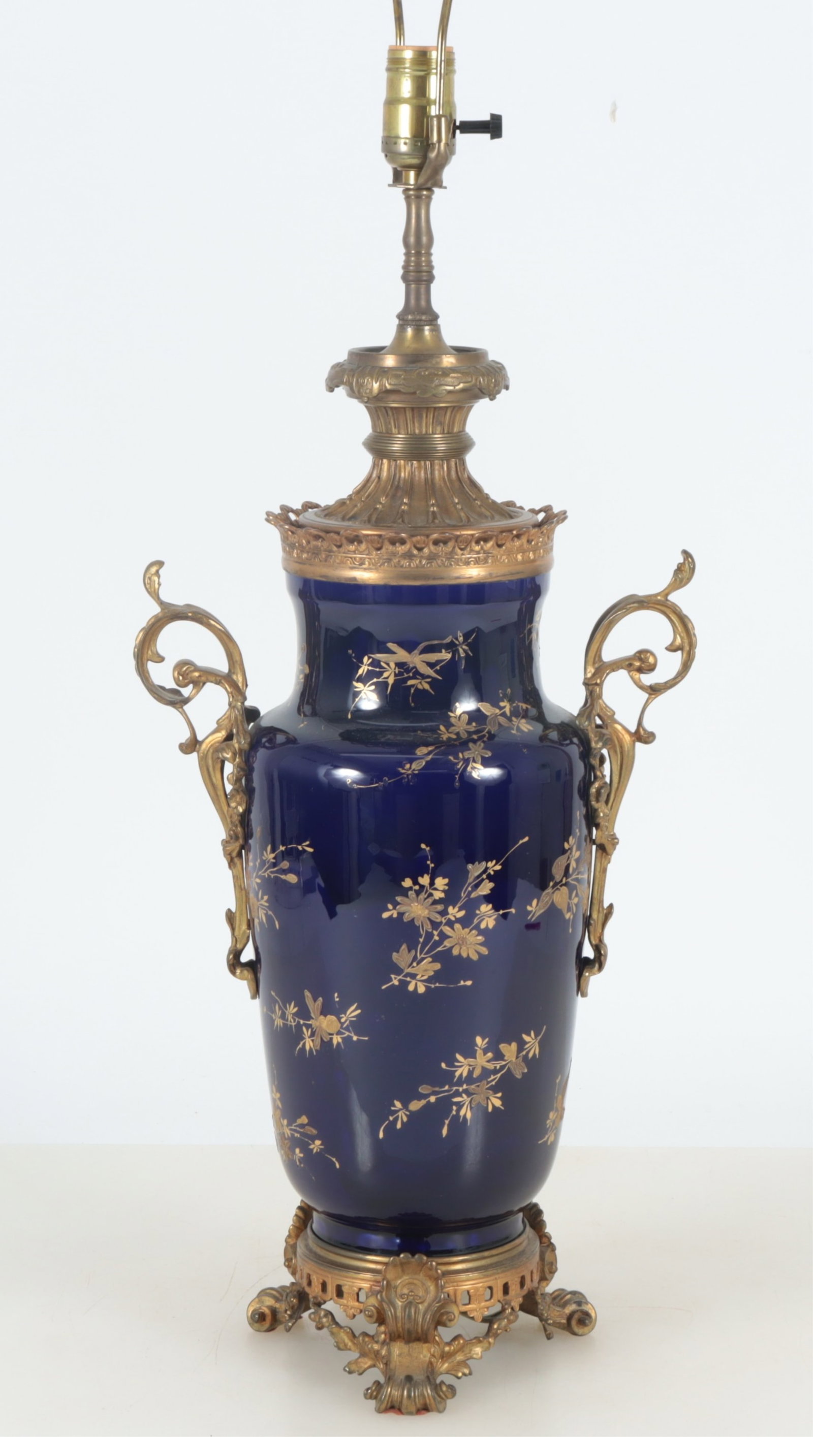 French Gilt-Metal and Cobalt Porcelain Lamp (1 of 7)
