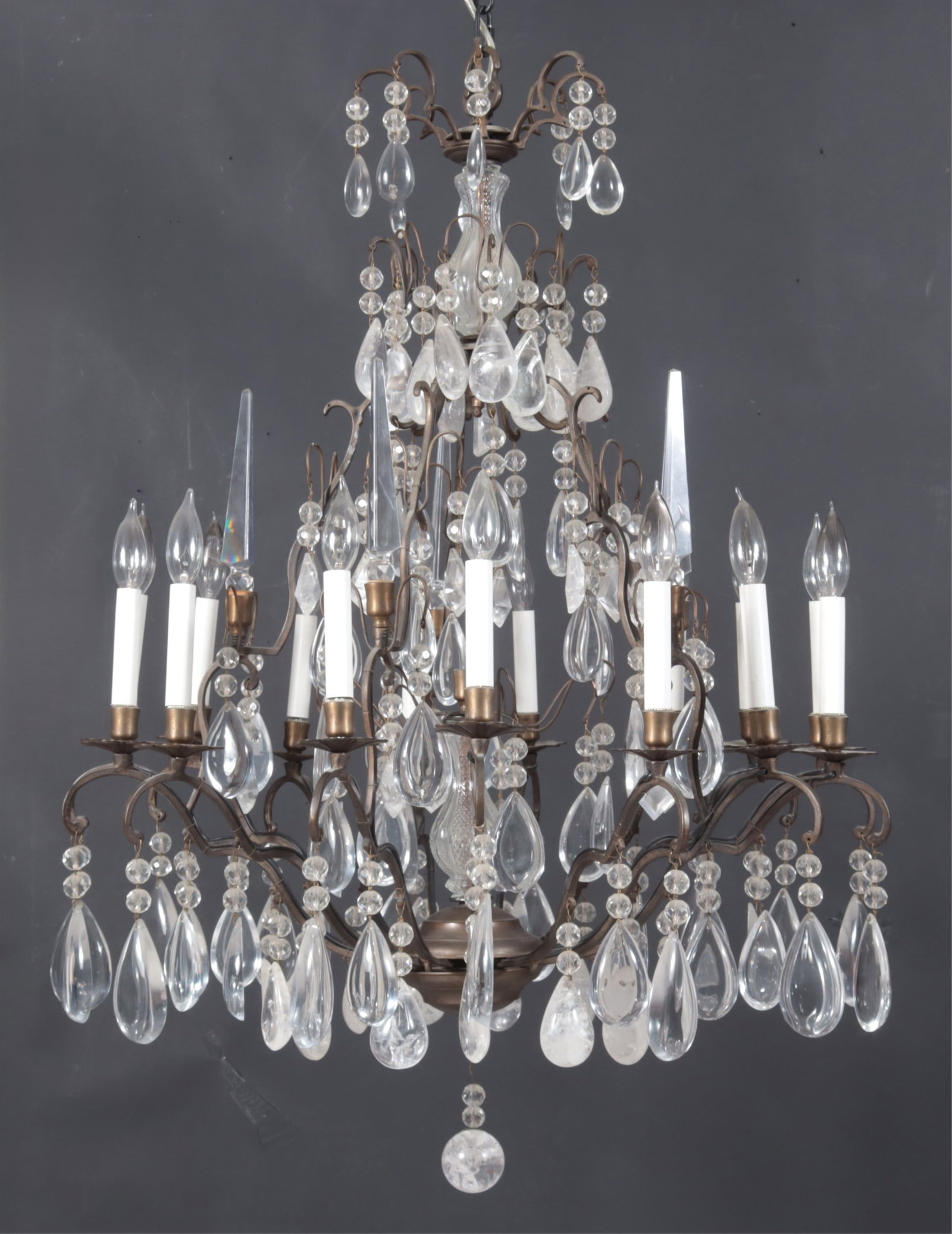 Louis XV Style Brass Cut Glass Chandelier: Louis XV Style Brass Cut Glass 16-Light Chandelier Dimensions: 36" H x 28" Dia. Property from a Bronxville Estate.