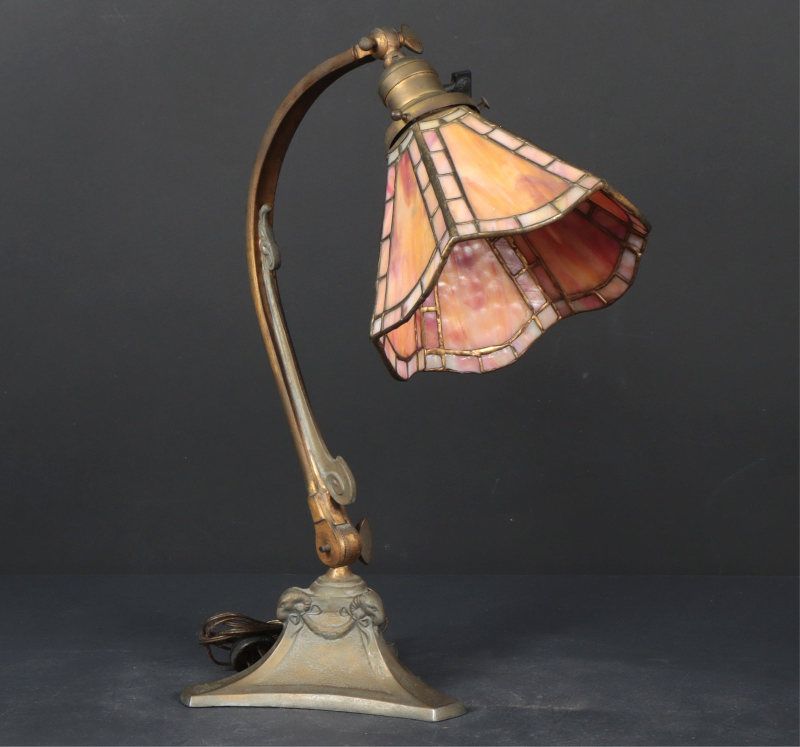 American Gilt Metal Slag Glass Reading Lamp (1 of 4)