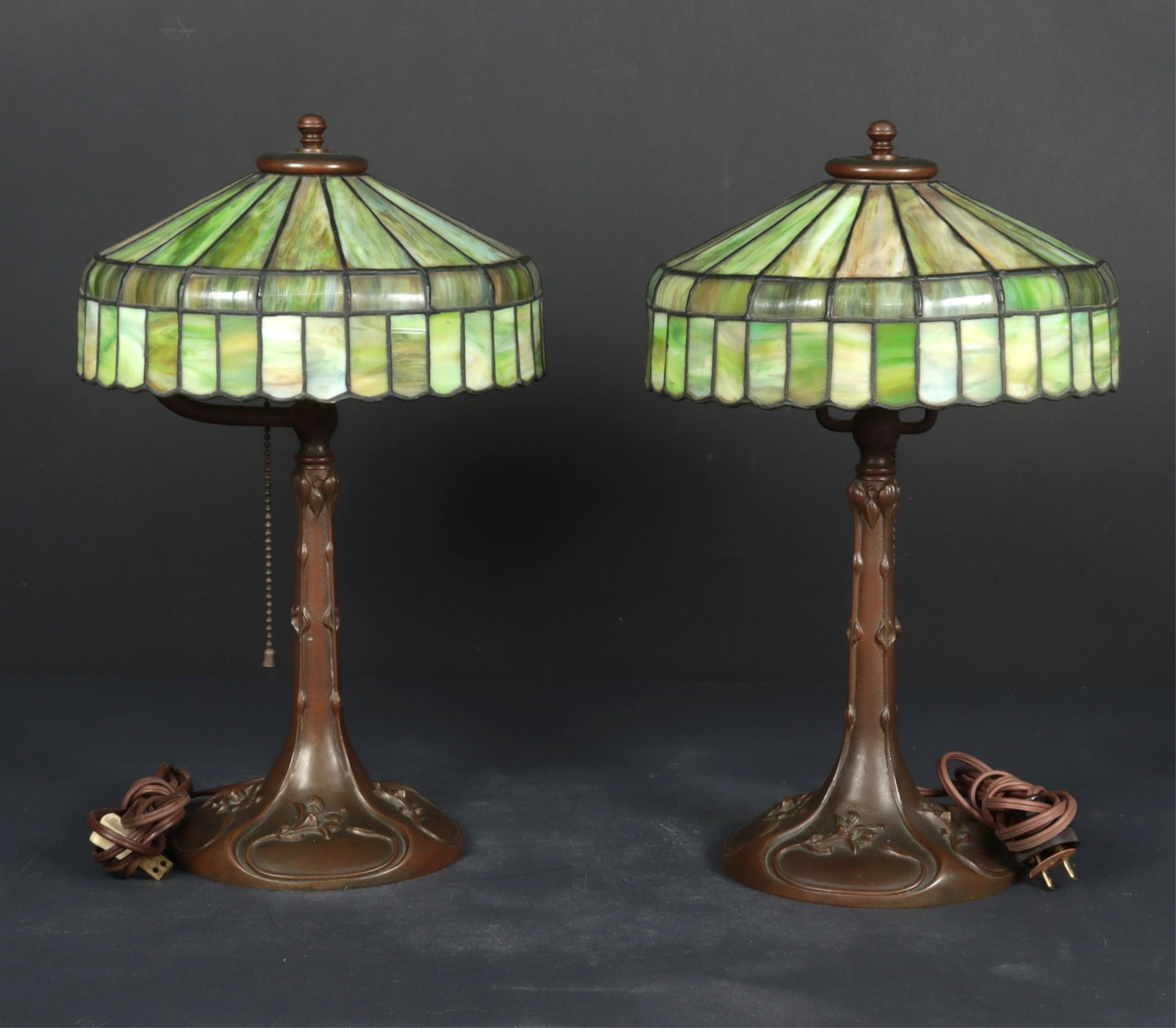 Pair Charles Parker Co. Slag Glass Lamps (1 of 5)