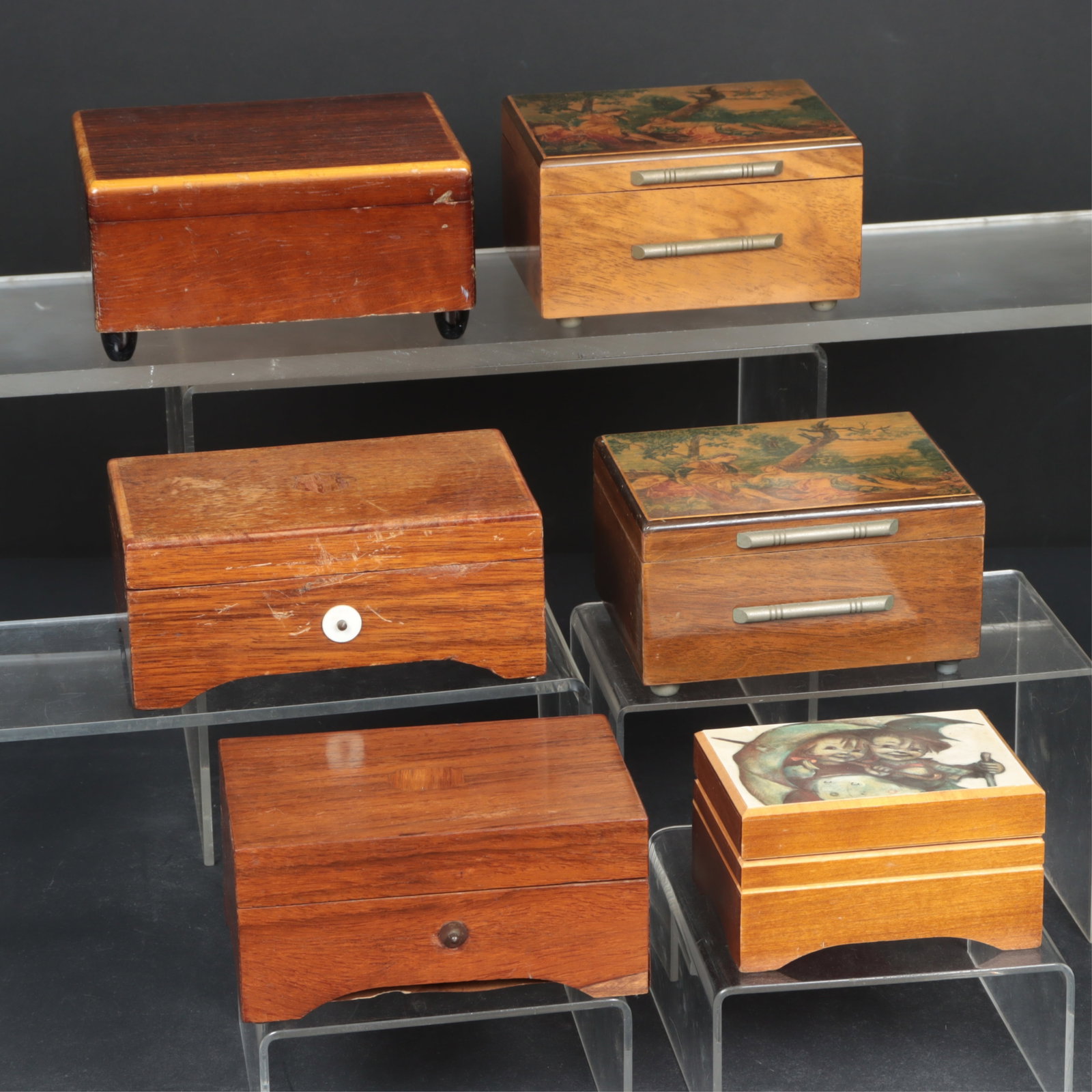Six Swiss Cylinder Music Boxes: Six Swiss Cylinder Music Boxes, one by Lador Dimensions: Largest 5.75" H Property from a Mount Vernon, NY estate.