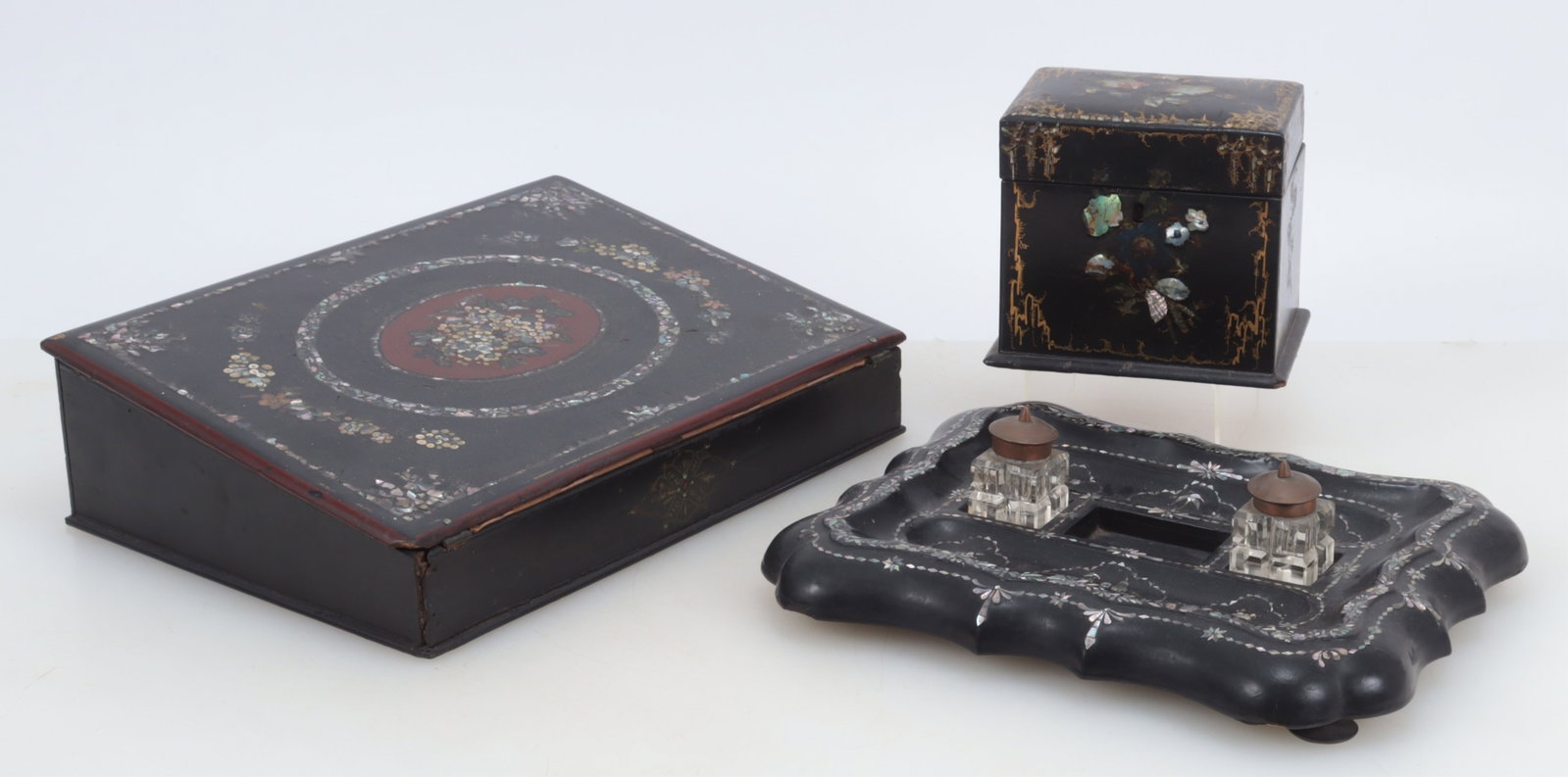 English MOP Inlaid Papier Mache Desk Items (1 of 11)