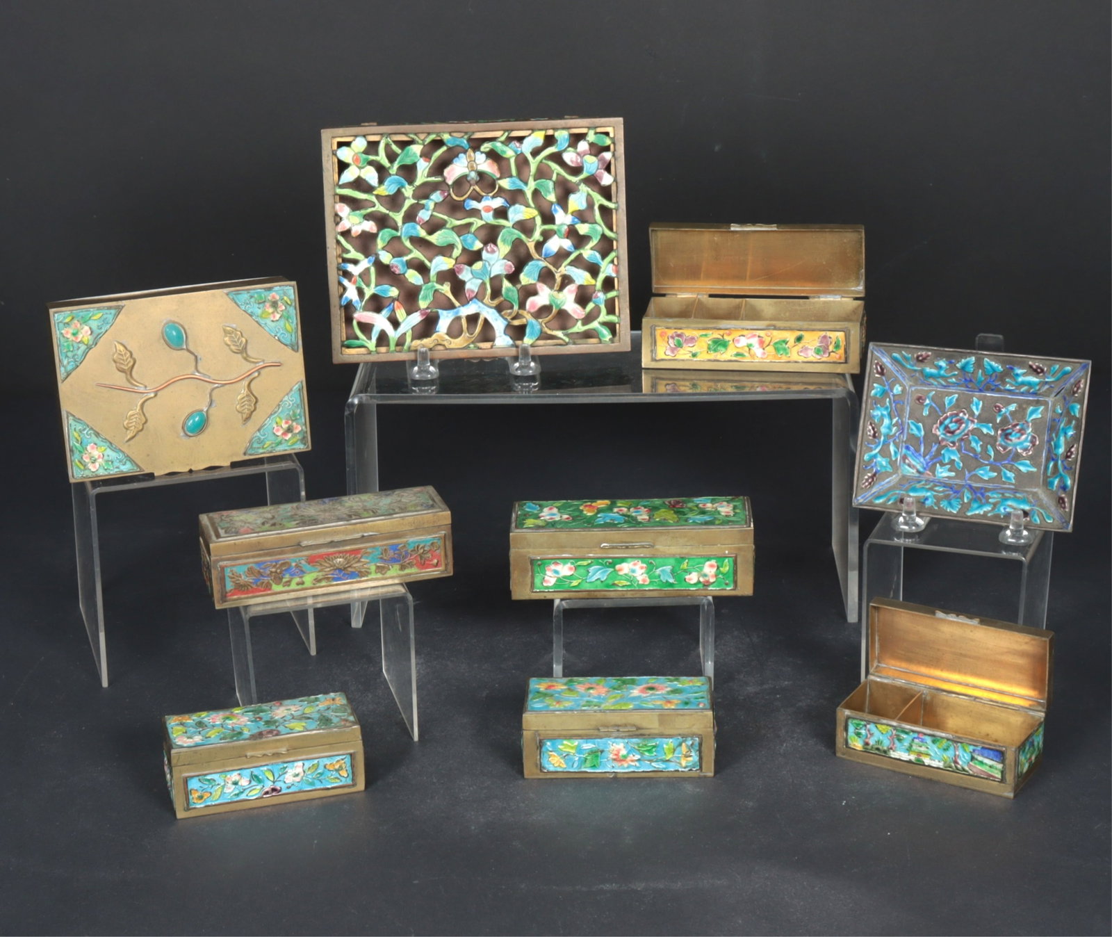 9 Chinese Enameled Metal Boxes and Tray (1 of 13)
