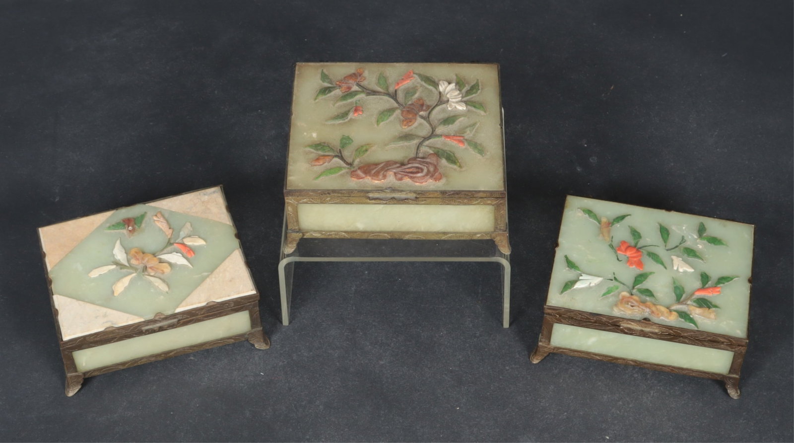 3 Chinese Inlaid Hardstone & Jade Boxes (1 of 7)