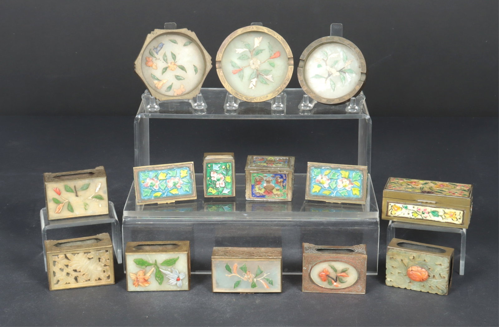 14 Chinese Inlaid Jade & Enamel Table Objects (1 of 11)