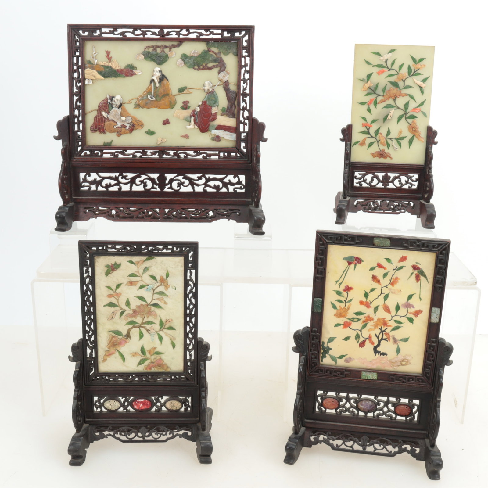 4 Chinese Hardstone Inlaid Jade Table Screens (1 of 11)