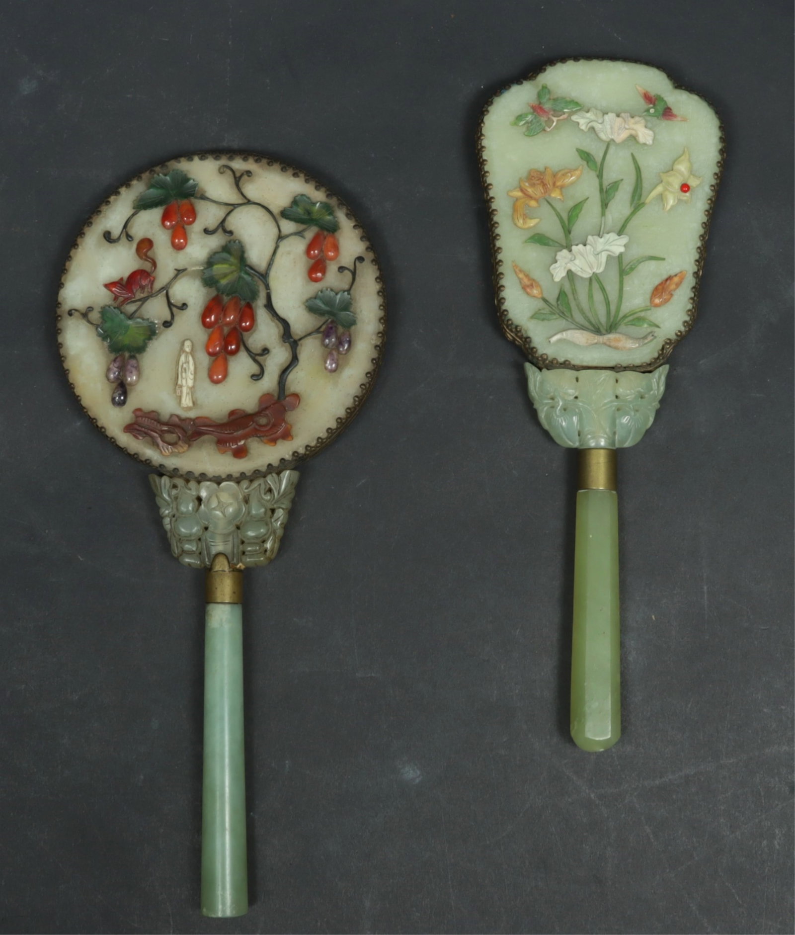 2 Chinese Hardstone Inlaid Jade Mirrors (1 of 6)