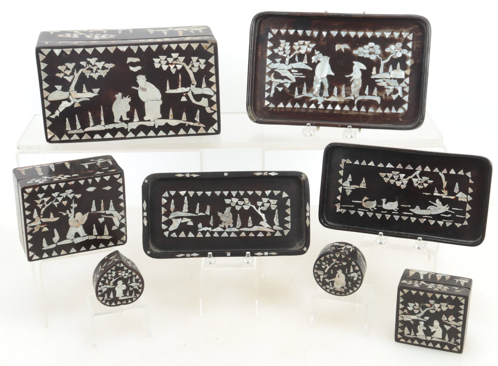 Chinese MOP Inlaid Lacquer Boxes & Trays (1 of 13)