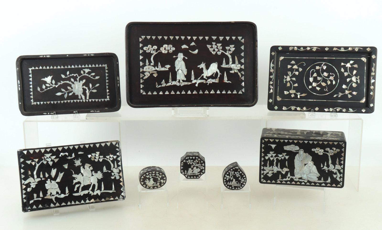 Chinese MOP Inlaid Lacquer Boxes & Trays (1 of 19)