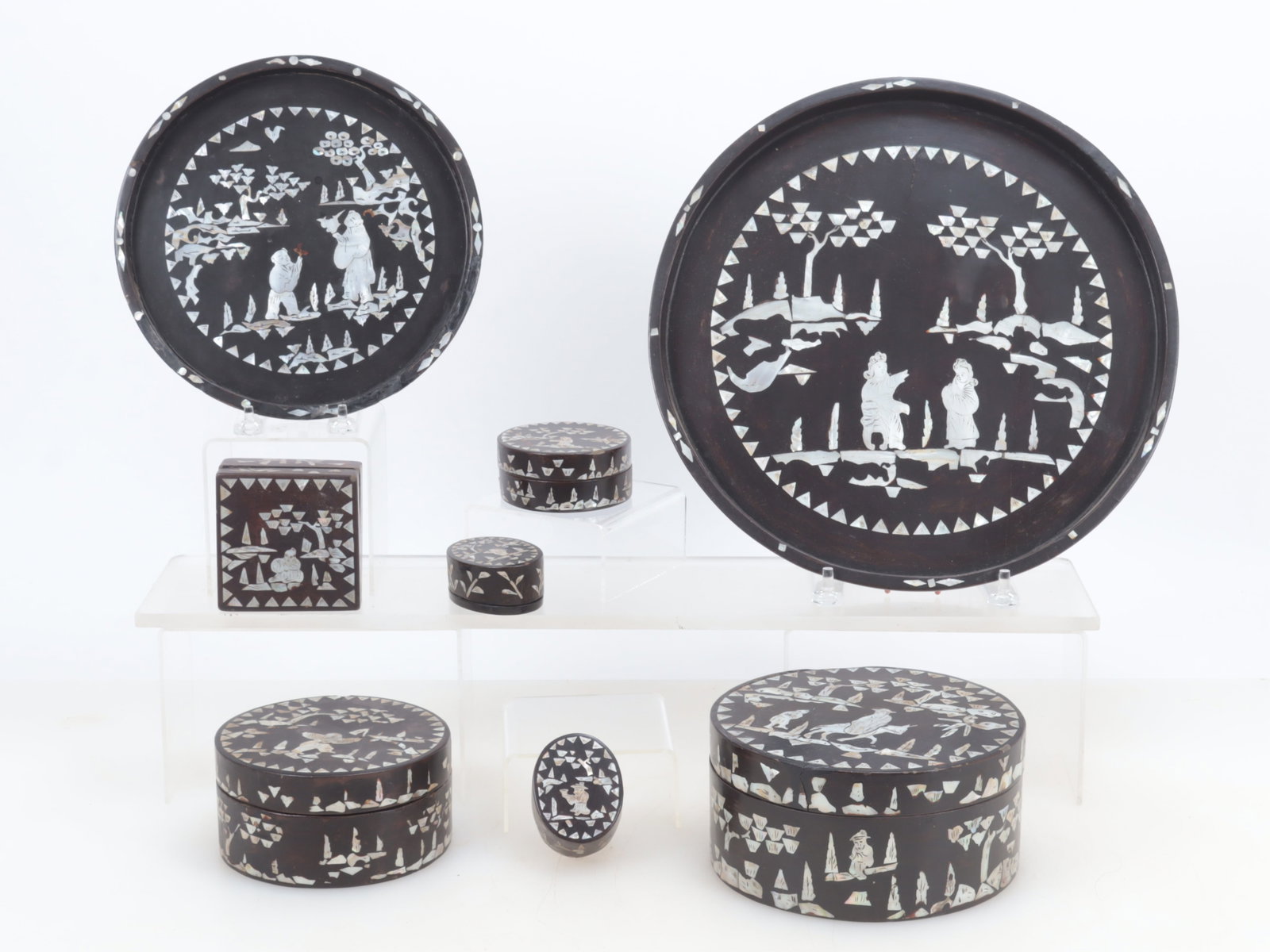 Chinese MOP Inlaid Lacquer Boxes & Trays (1 of 7)