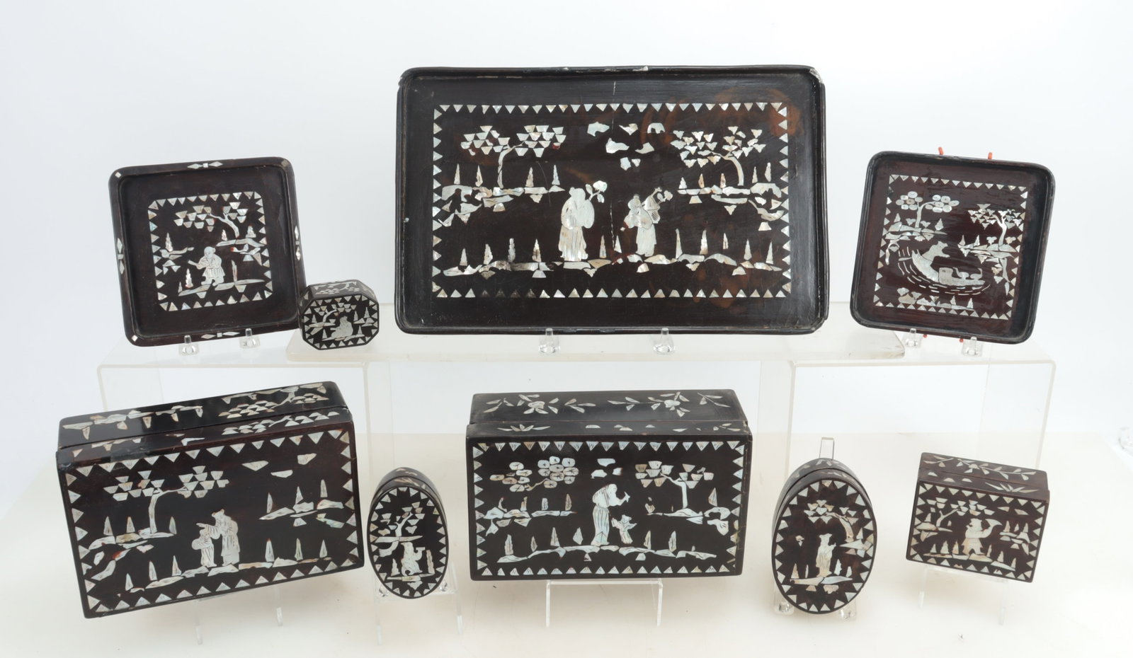 Chinese MOP Inlaid Lacquer Boxes & Trays (1 of 15)