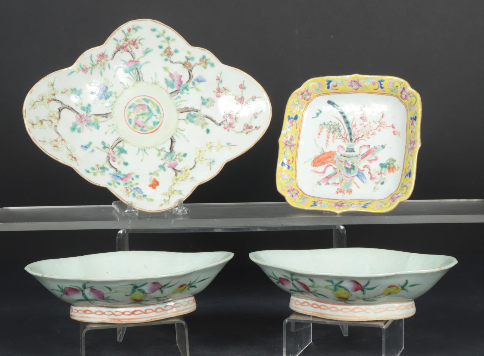 4 Chinese Porcelain Bowls: 4 Chinese Porcelain Bowls, largest decorated with bat, Qianlong and later Dimensions: 11" W Property from a Mount Vernon, NY estate.