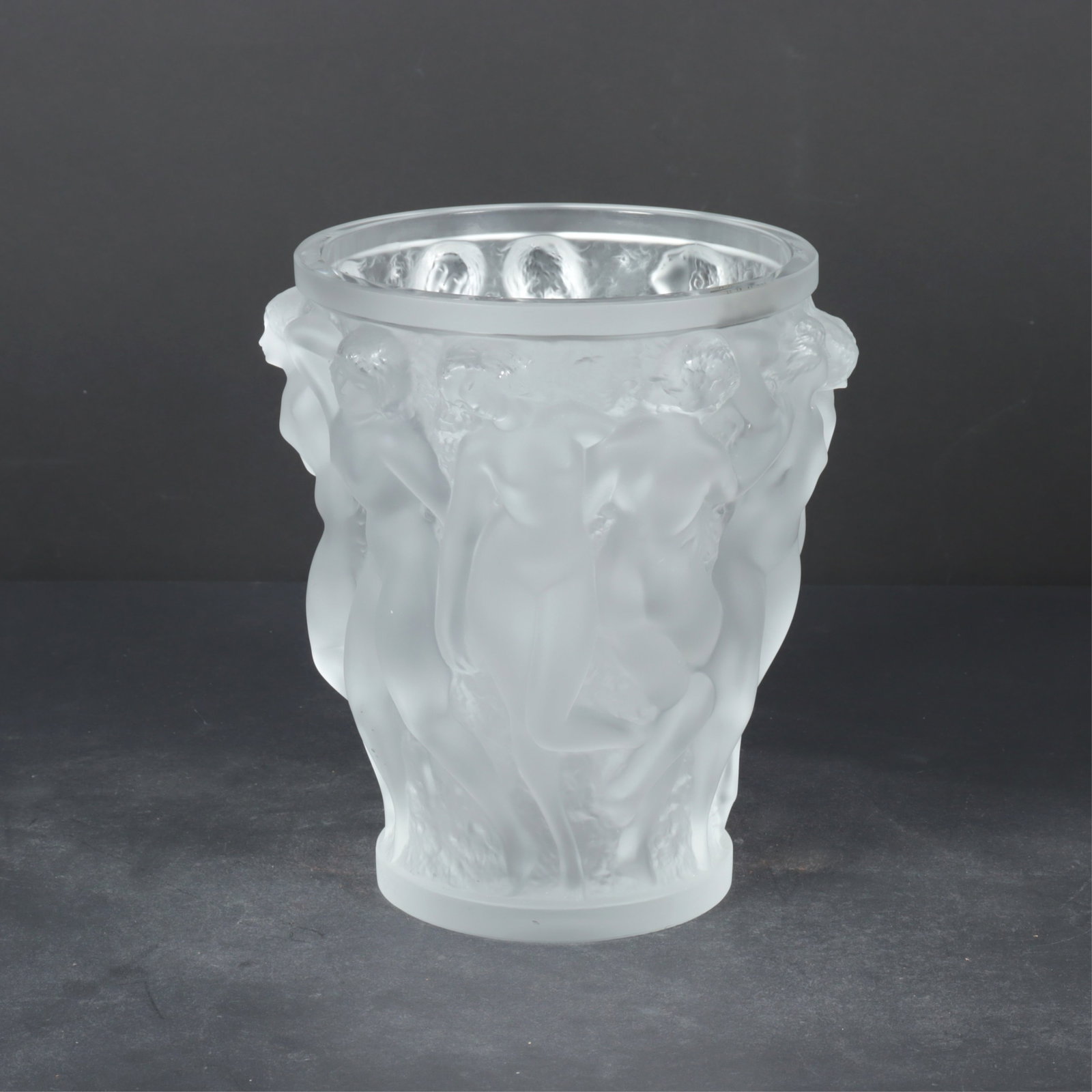 Contemporary Lalique Bacchantes Glass Vase: Contemporary Lalique Bacchantes Glass Vase Dimensions: 9.5" H Property from a Bronxville Estate.