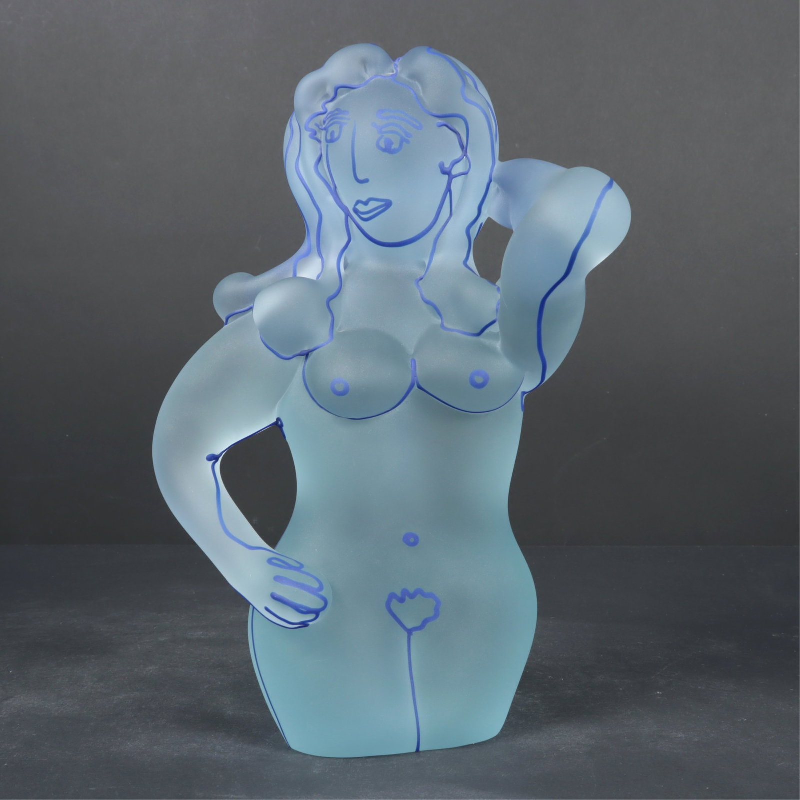 Richard Jolly - How Do I Look - Glass Sculpture: Richard Jolly , American, b. 1952, How Do I Look, colored and frosted glass, signed, tilted and dated 88 on base Dimensions: 12.5" H x 7.75" W x 7" D Property from a Connecticut collection.