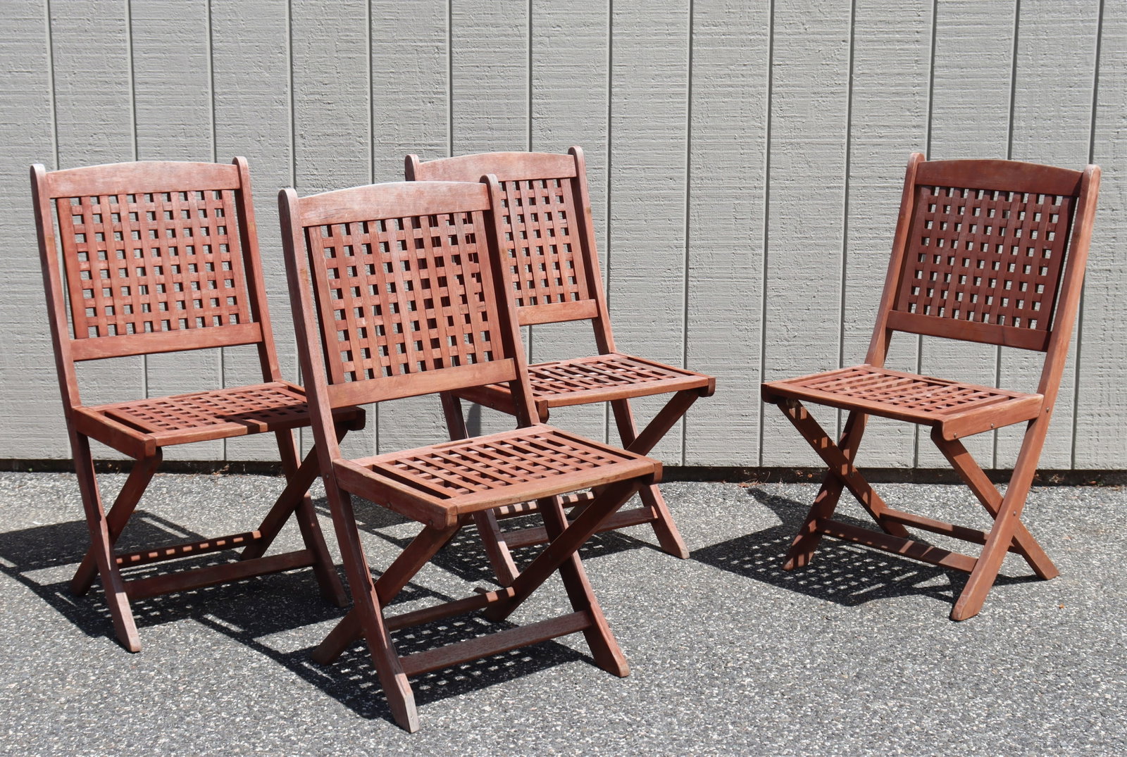 Four Red Stained Teak Folding Side Chairs (1 of 10)