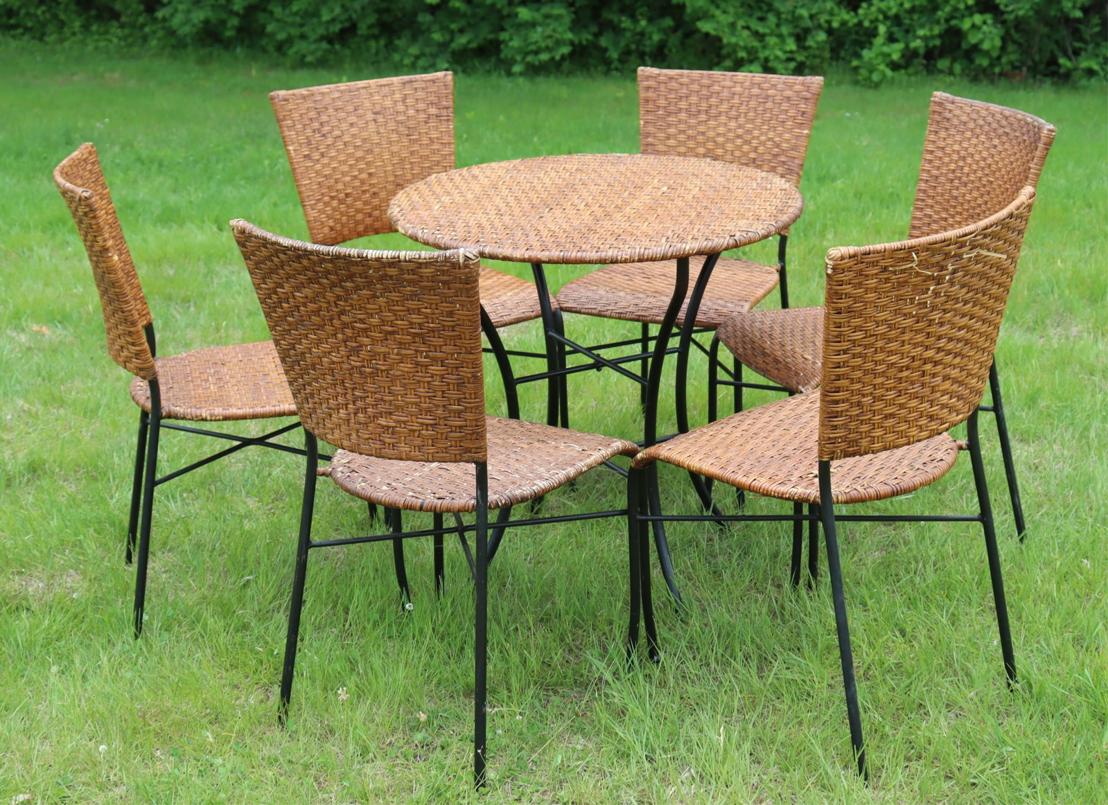 Woven Grass & Metal Bistro Table, Chairs (1 of 8)