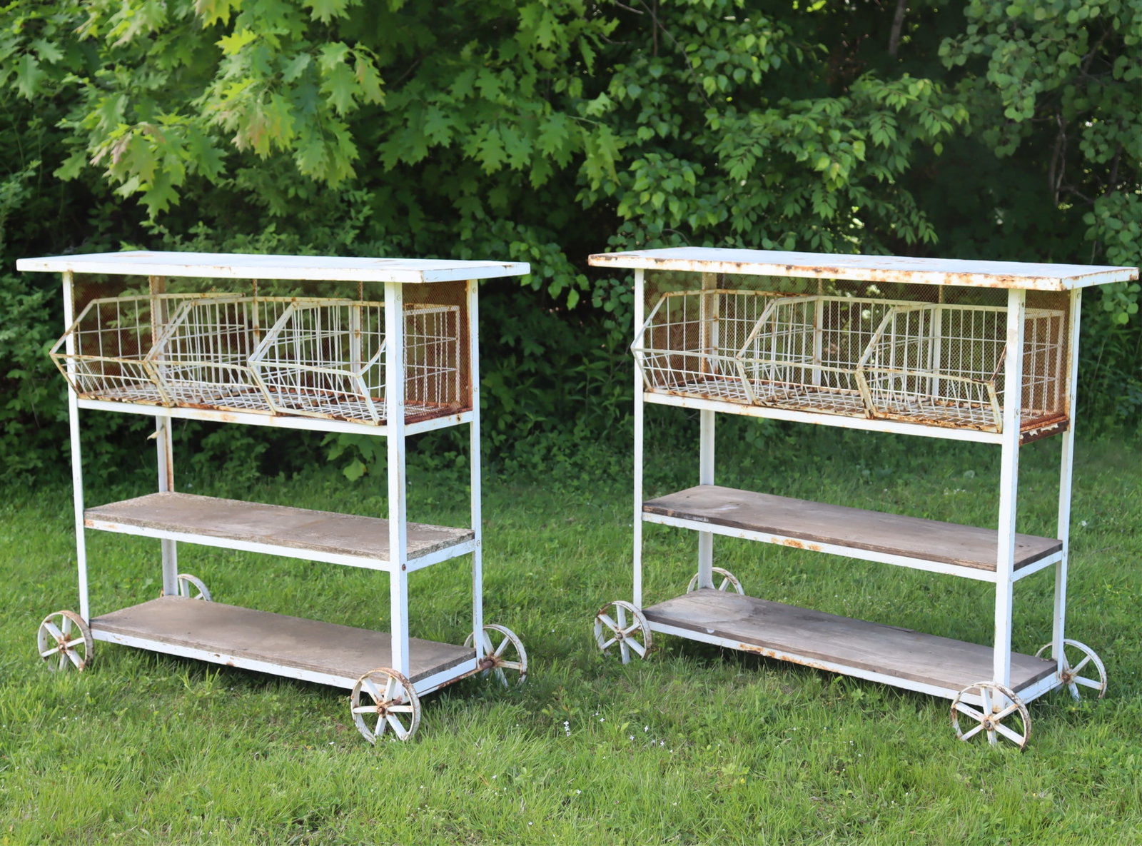 Pair Industrial White Painted Iron Work Shelves (1 of 8)