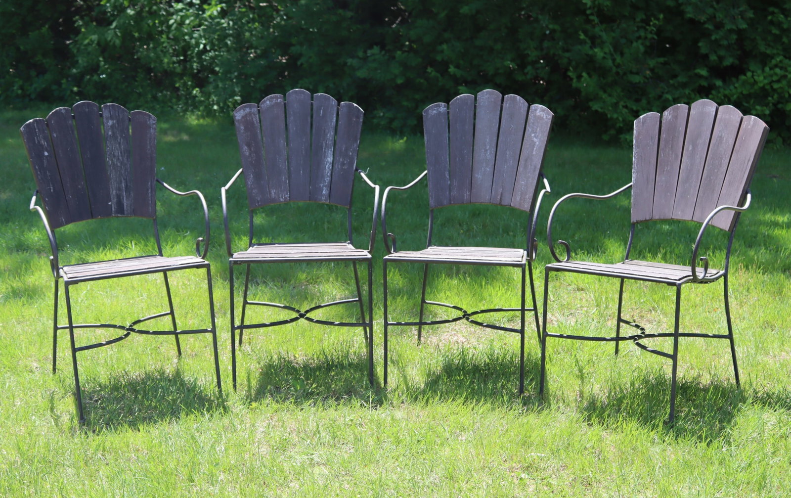Iron and Teak Fan Back Armchairs (1 of 6)