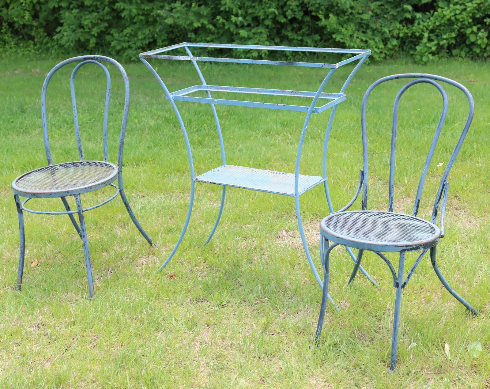 Blue Painted Iron Bistro Chairs & Garden Table (1 of 6)