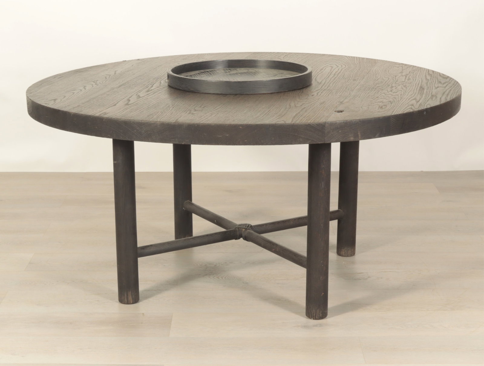 Nickey Kehoe Ebony Stained Oak Dining Table: Nickey Kehoe Ebony Stained Oak Dining Table & Tray Dimensions: 28.75" H x 60" Dia.