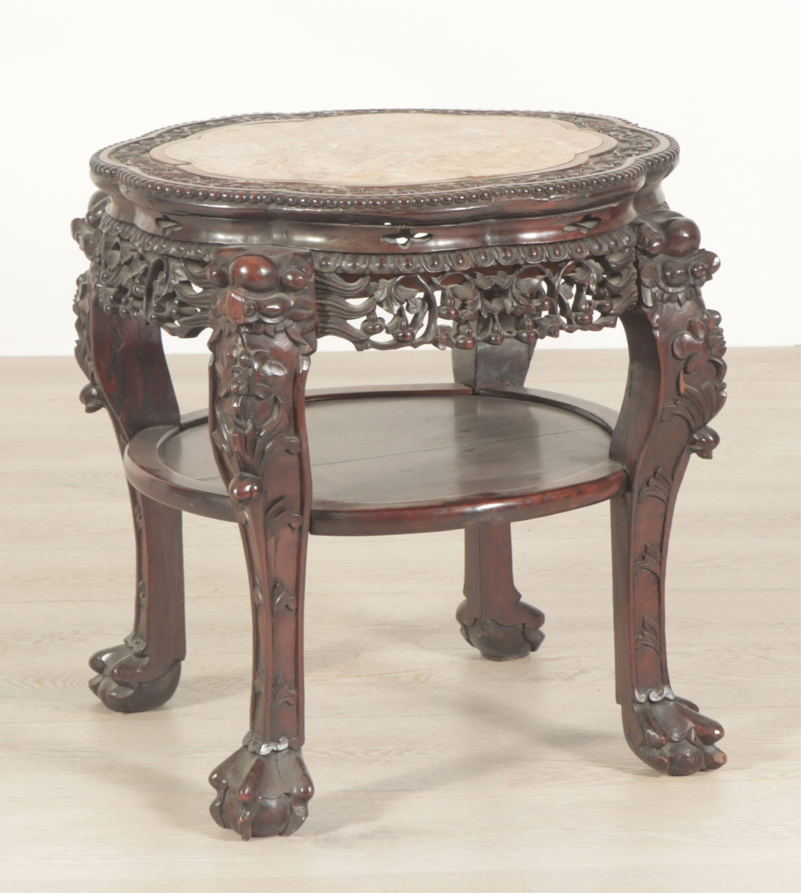 Chinese Hardwood & Marble Side Table (1 of 7)