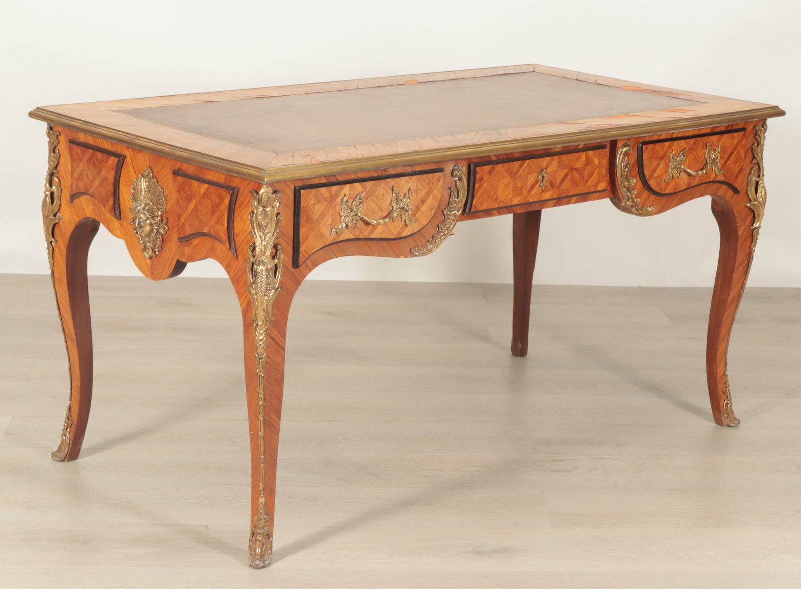 Louis XV Style Brass Mounted Tulipwood Bureau Plat (1 of 10)