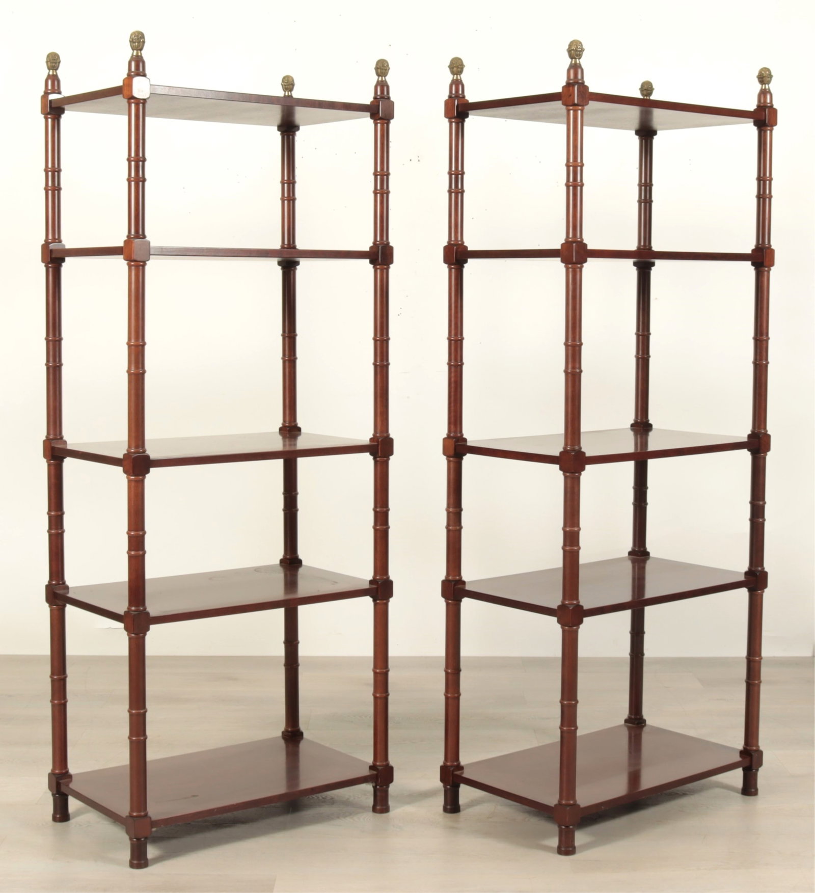 Pair of Regency Style Mahogany Etegeres: Pair of Regency Style Mahogany Etegeres Dimensions: 67" H x 26" W x 16" D Property from a Mount Vernon, NY estate.