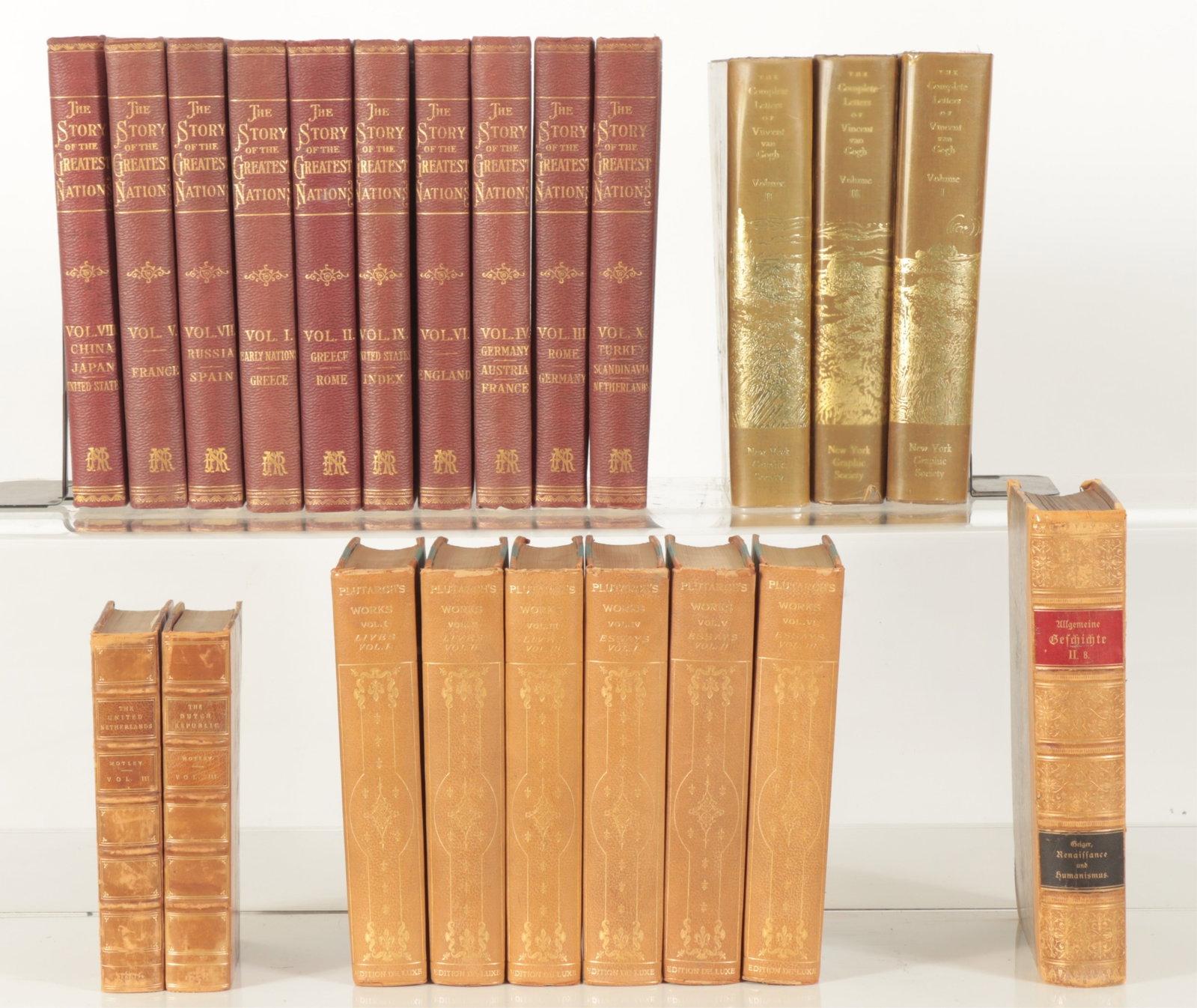 Large Assortment of History Books: A large combined lot of 22 history books and letters. Includes: Vincent Van Gogh's Complete Letters (3 volumes: Vol. 1, Vol. 2, Vol. 3); Motley's History of the United Netherlands (Vol. 3); Motley's T