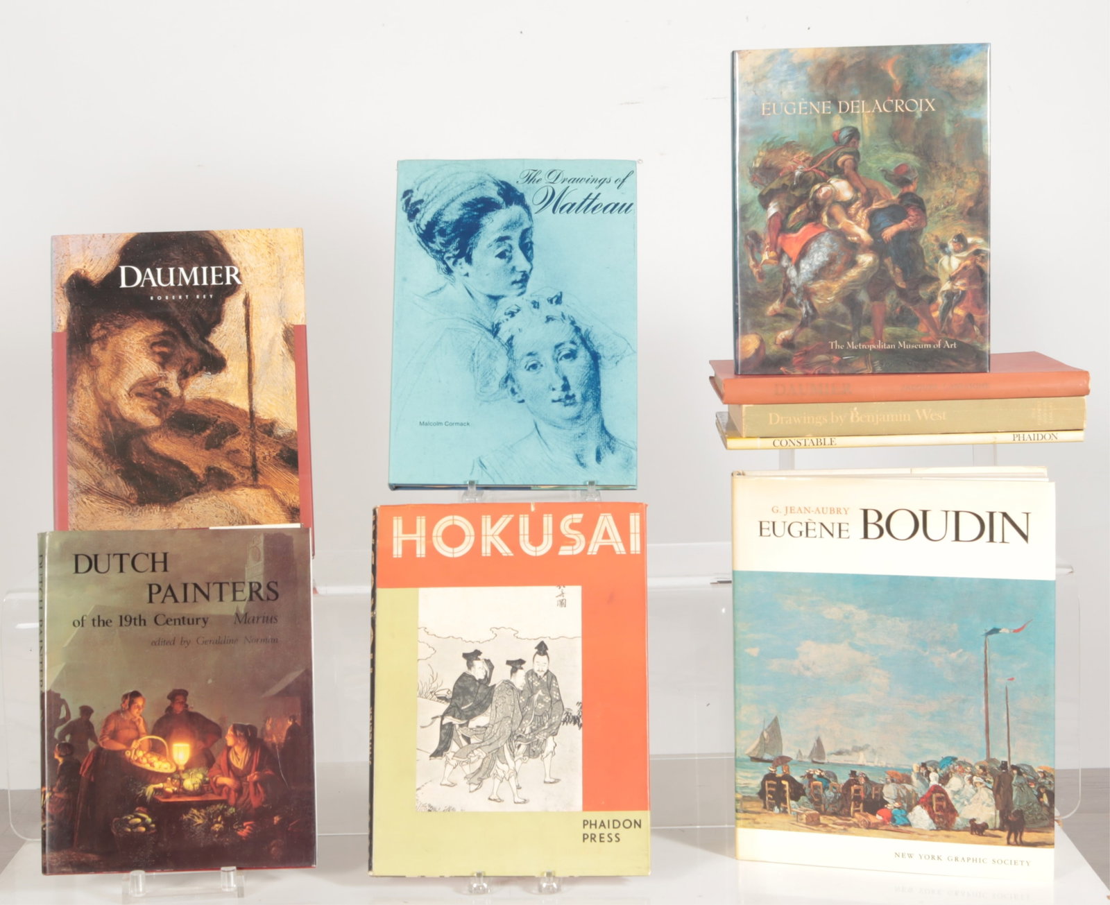 18th & 19th Century Art Books: Group of 9 books on 18th & 19th Century Art. Includes: Hokusai, Eugene Delacroix, Daumier, Drawings by Benjamin West, Daumier, The Drawings of Watteau, Dutch Painters of the 19th Century, Constable, E