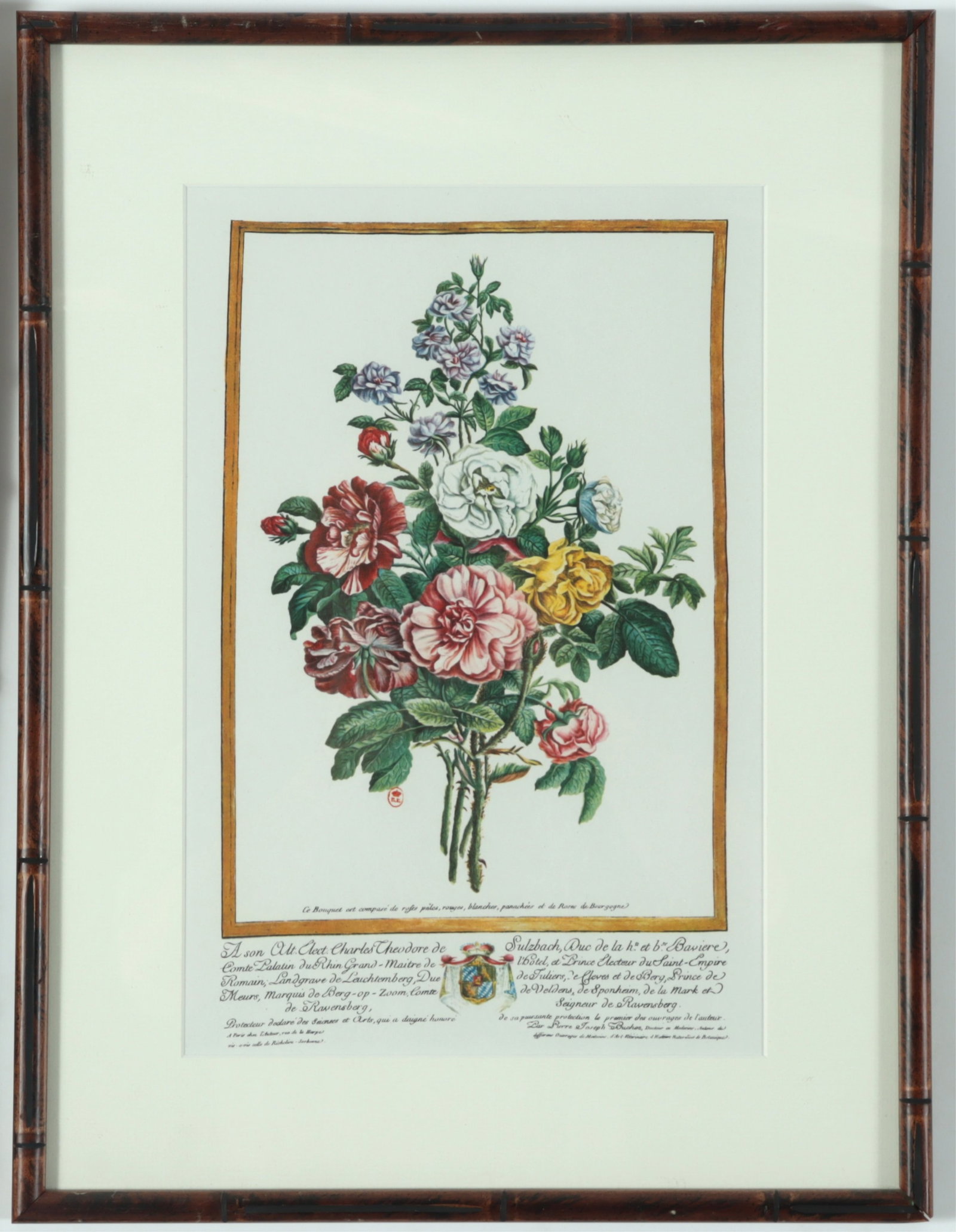 7 Framed Rose Botanicals - Bamboo Styled frames - 7