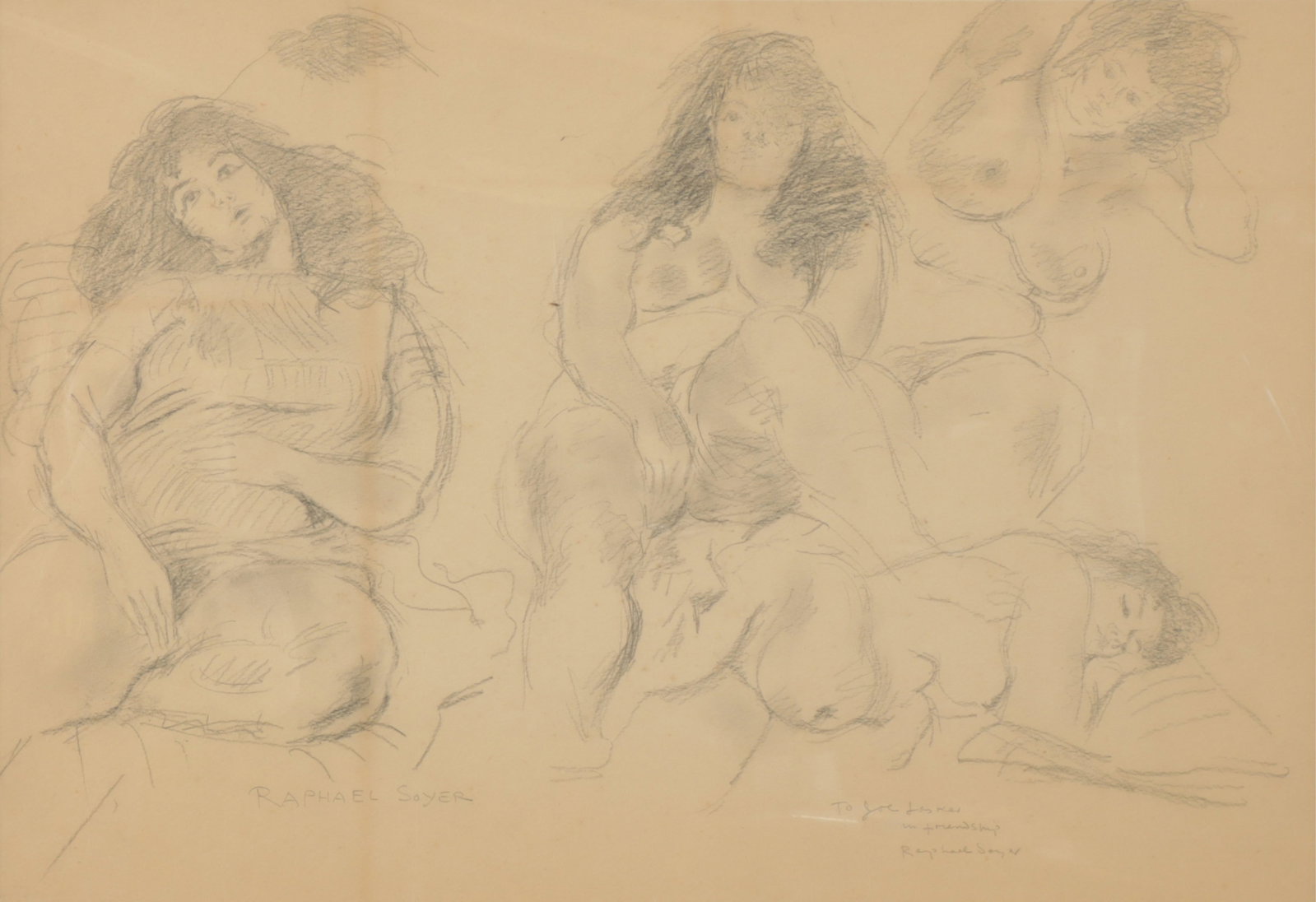 Raphael Soyer - Nudes Study, Graphite: Raphael Soyer (American, 1899-1987) Nude Studies, graphite on artist board. Signed and inscribed lower margin.