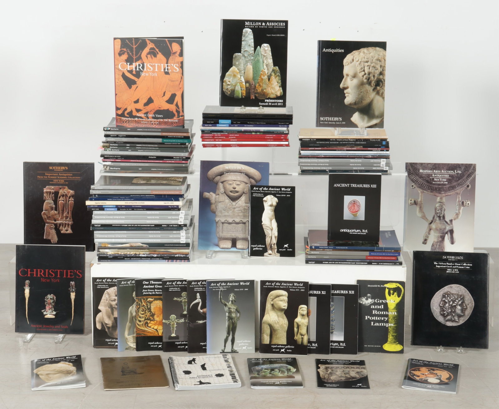Collection of Antiquities Catalogs: Large collection of antiquities catalogs including Sotheby's, Bonham's, Gorny & Mosch, Thierry de Maigret, Antiqquariums, Art of the Ancient World, etc.