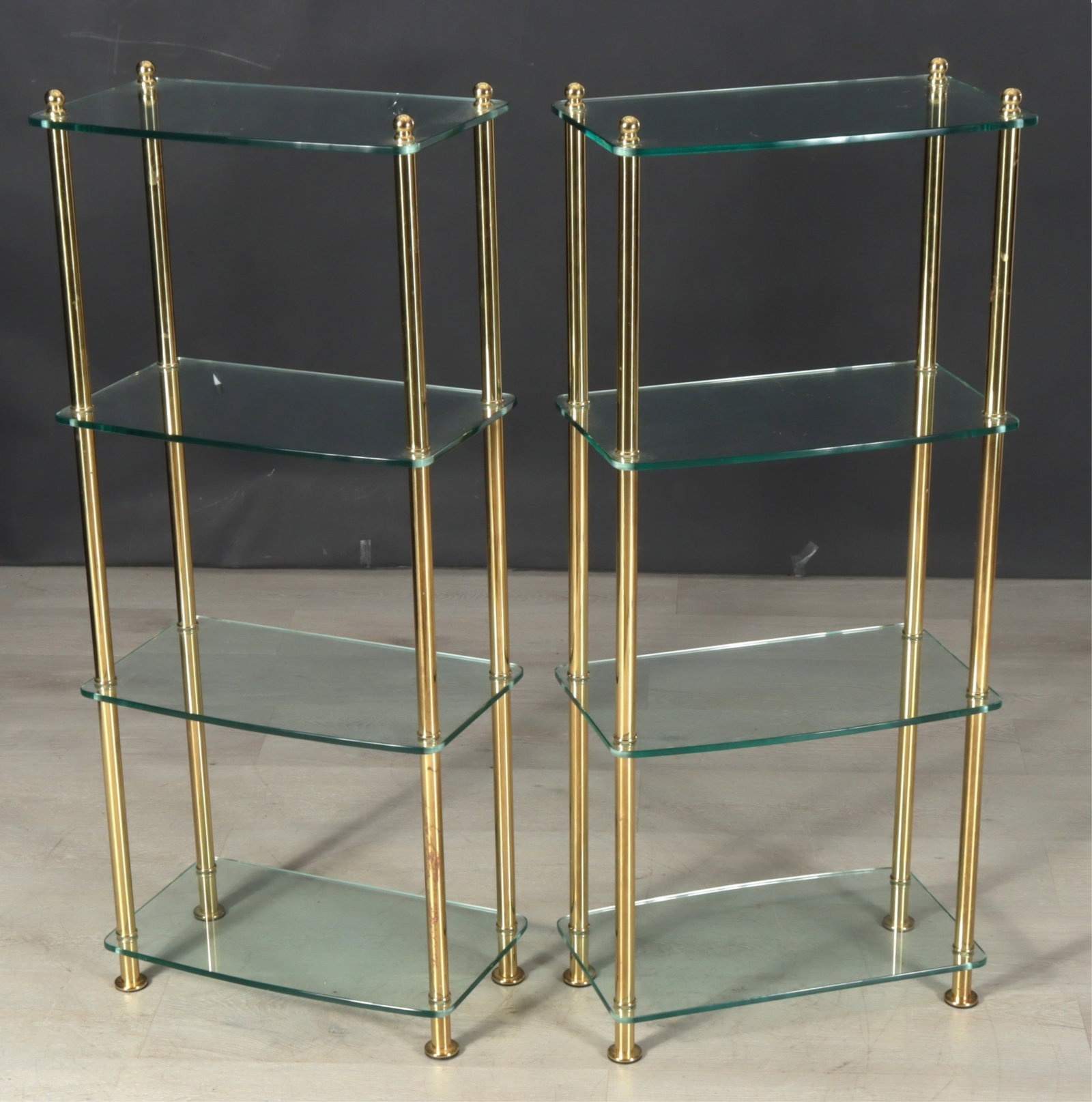 Spanish Pair Frontgate Brass and Glass Etageres (1 of 7)