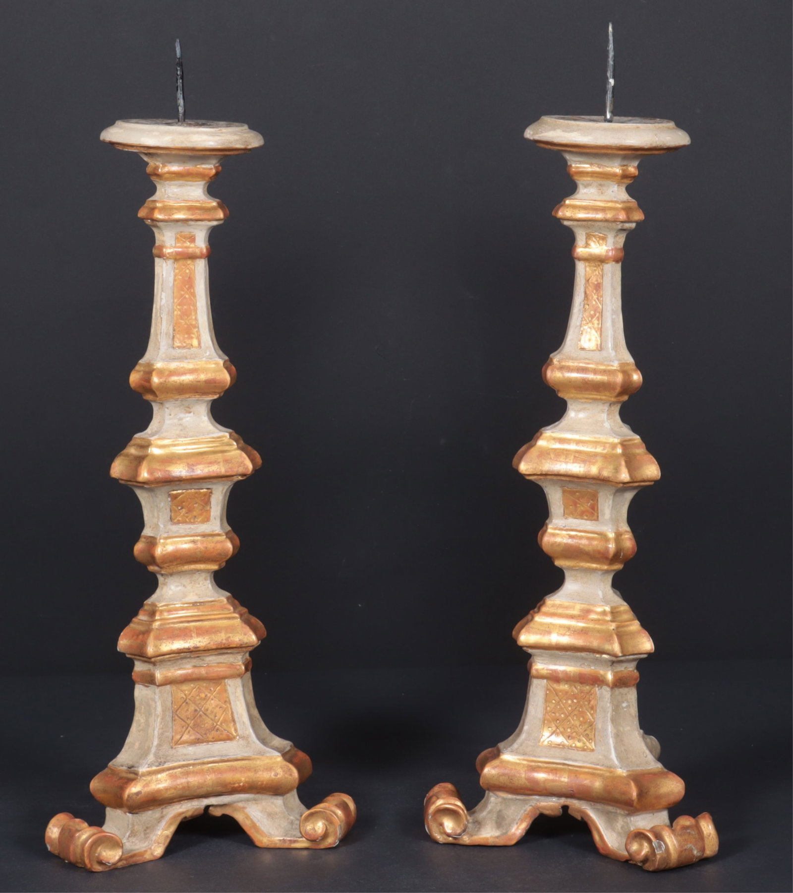 Pair 18th C. Alter Pricket Candlesticks (1 of 6)