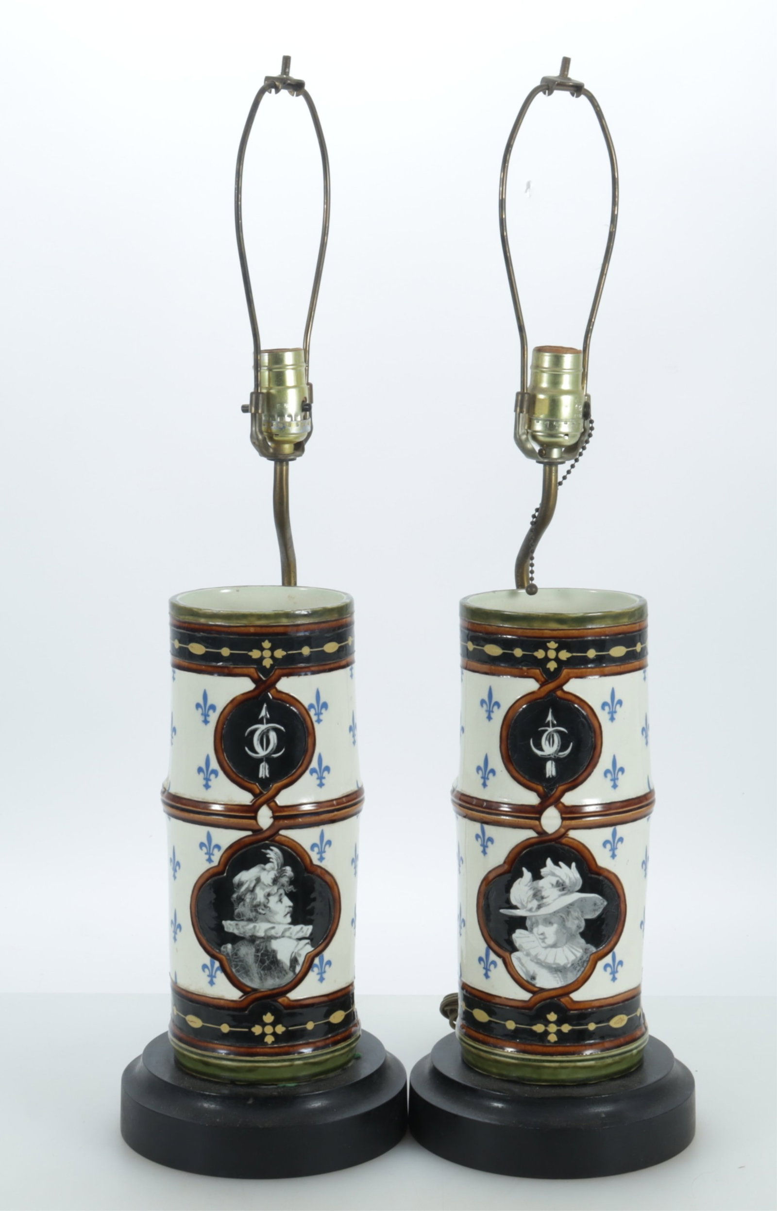 Pair Renaissance Revival Majolica Vase Lamps (1 of 7)